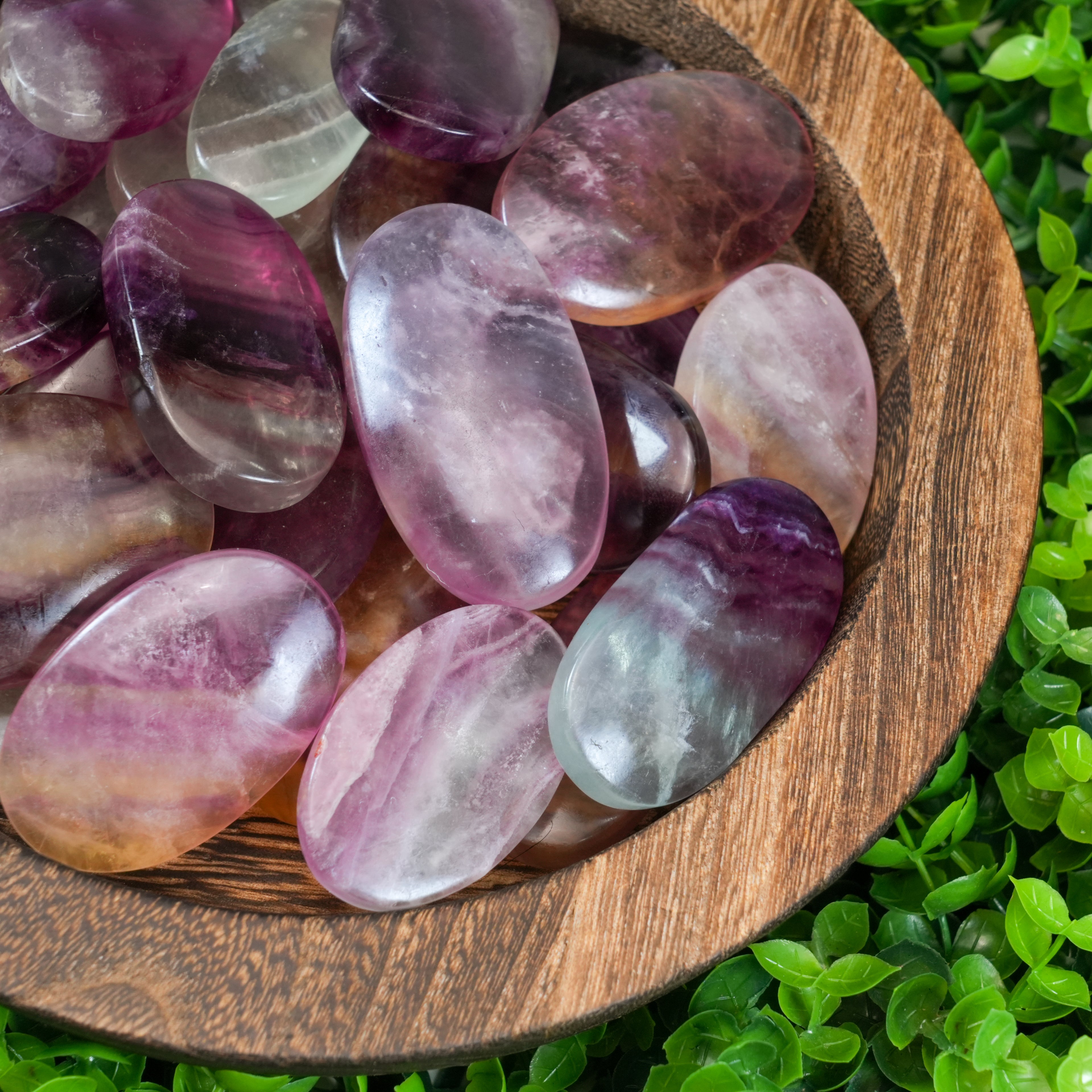 Rainbow Fluorite Worry Stones | Polished Natural Fluorite Palm Stones for Calm & Focus