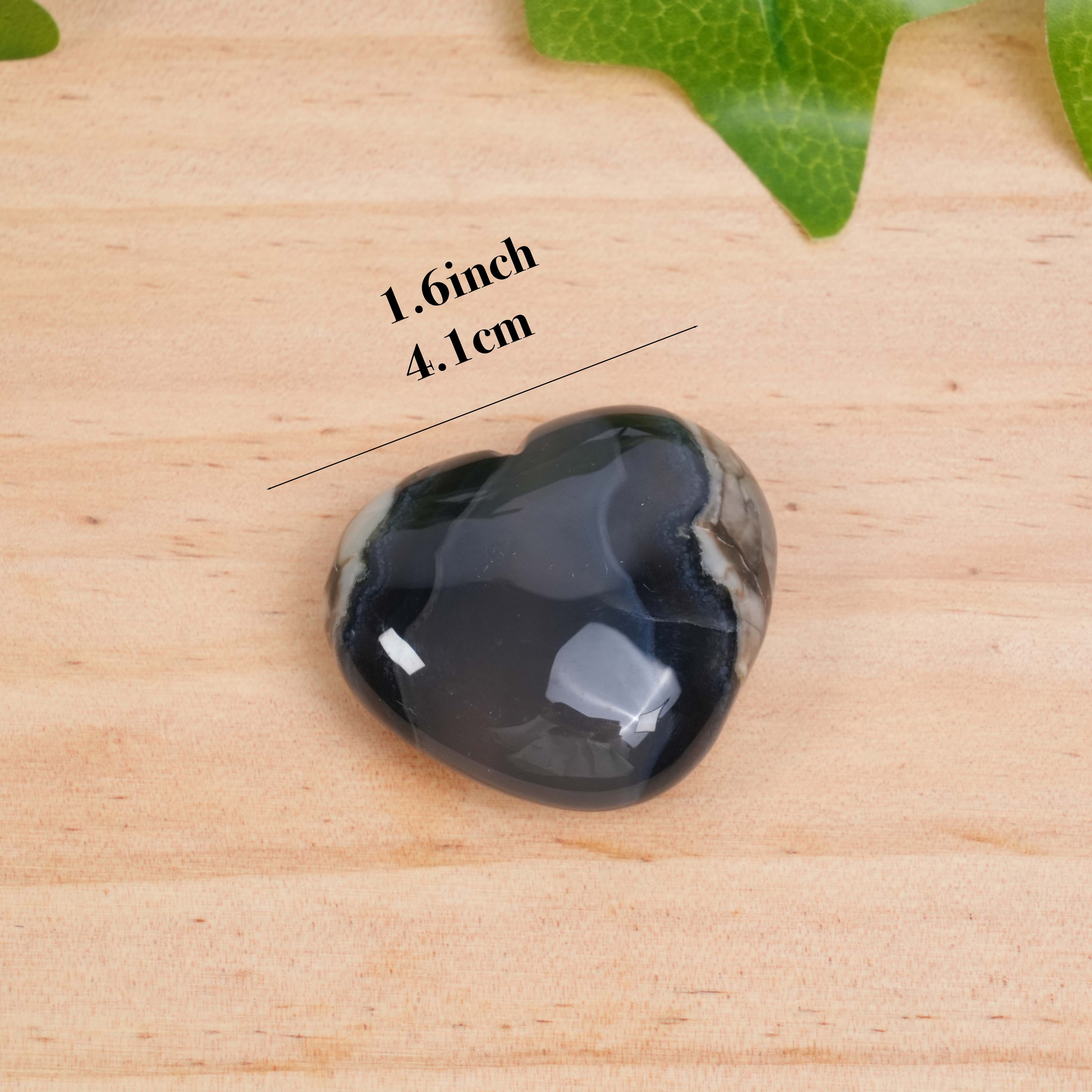Volcano Agate Heart Crystal | Polished Black Volcanic Agate Palm Stone for Grounding & Protection