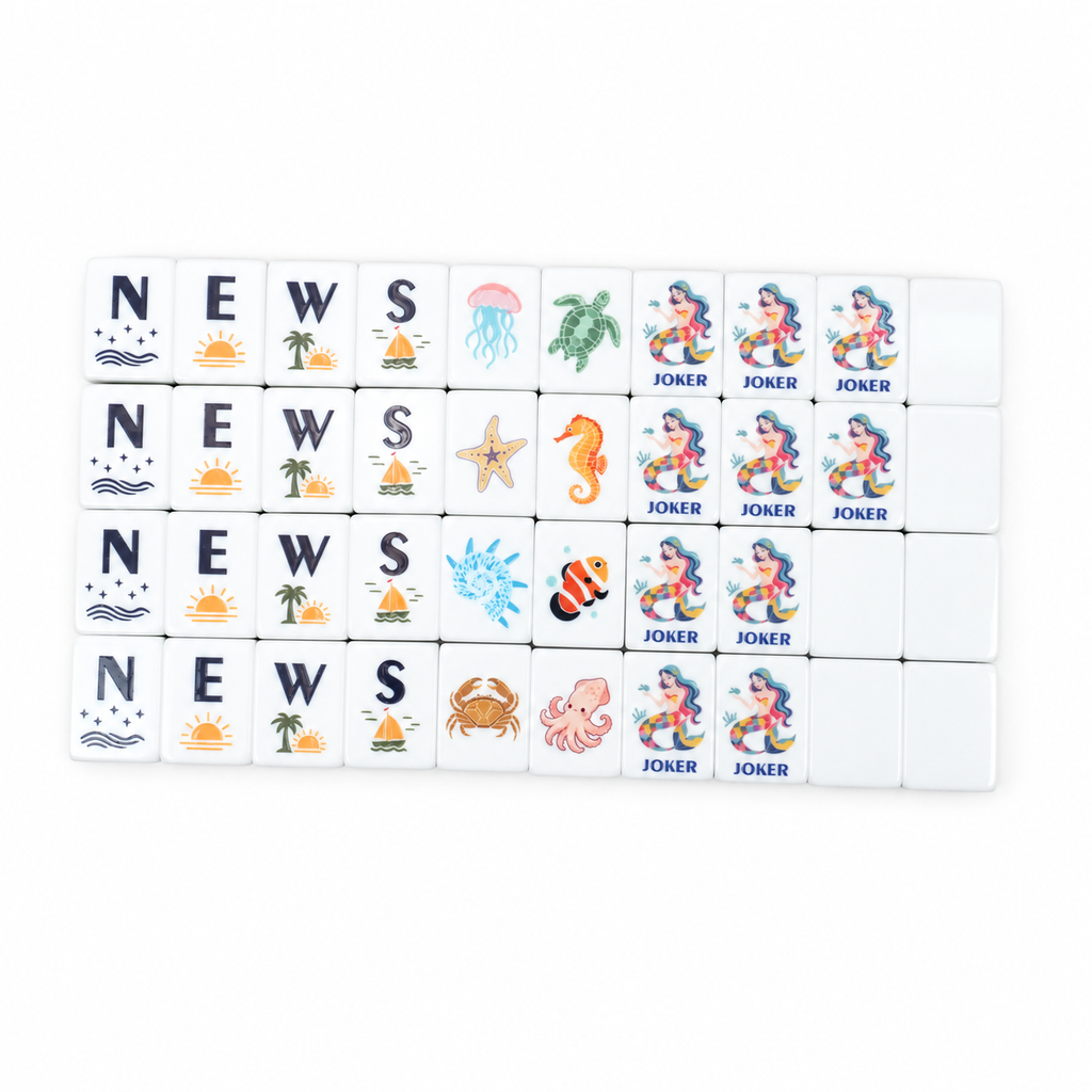 Azure Tides Mahjong Tiles Set