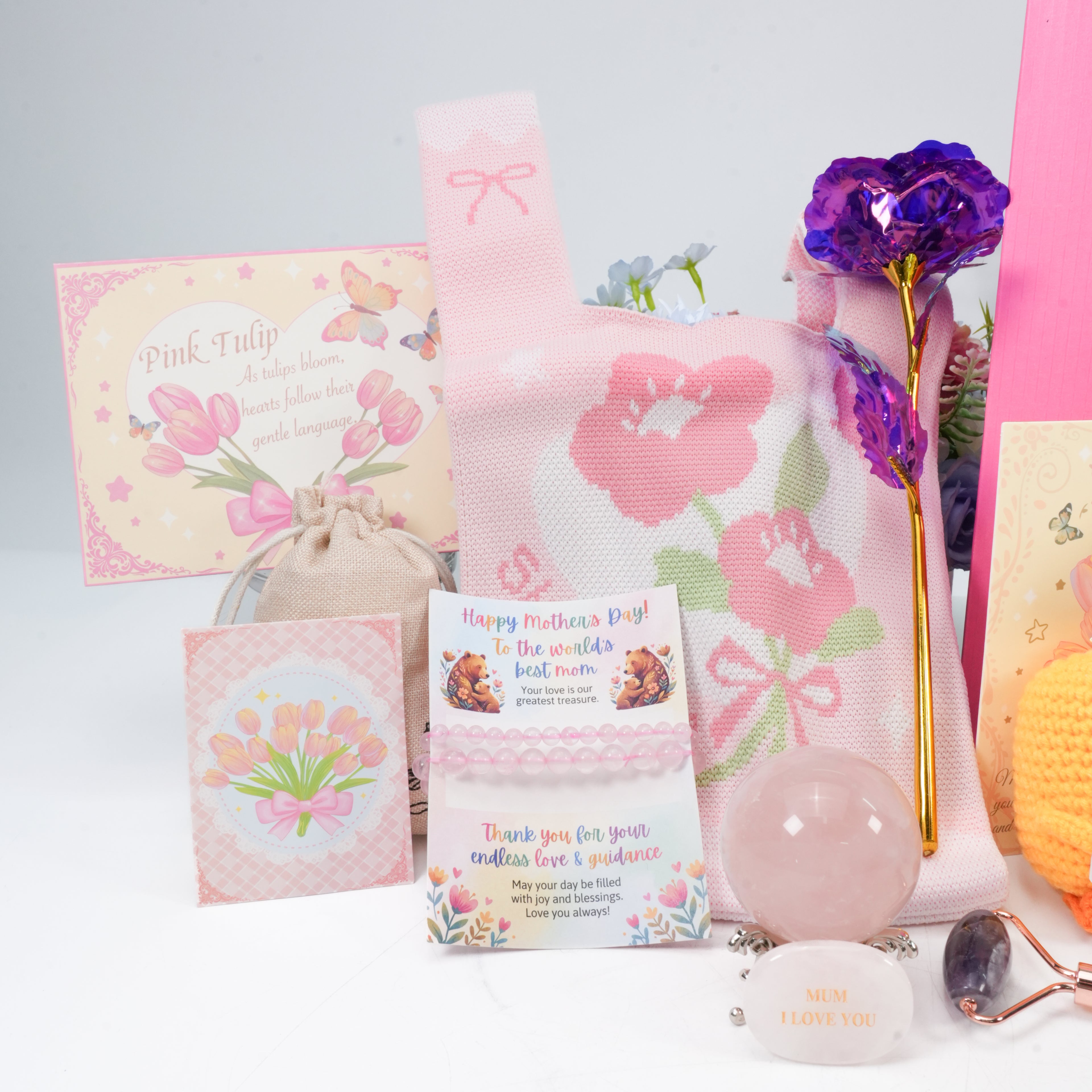 Mother’s Day Crystal Gift Set - Healing Rose Quartz & Amethyst Spa Box, Spiritual Wellness Gift for Mom, Grandma, Wife