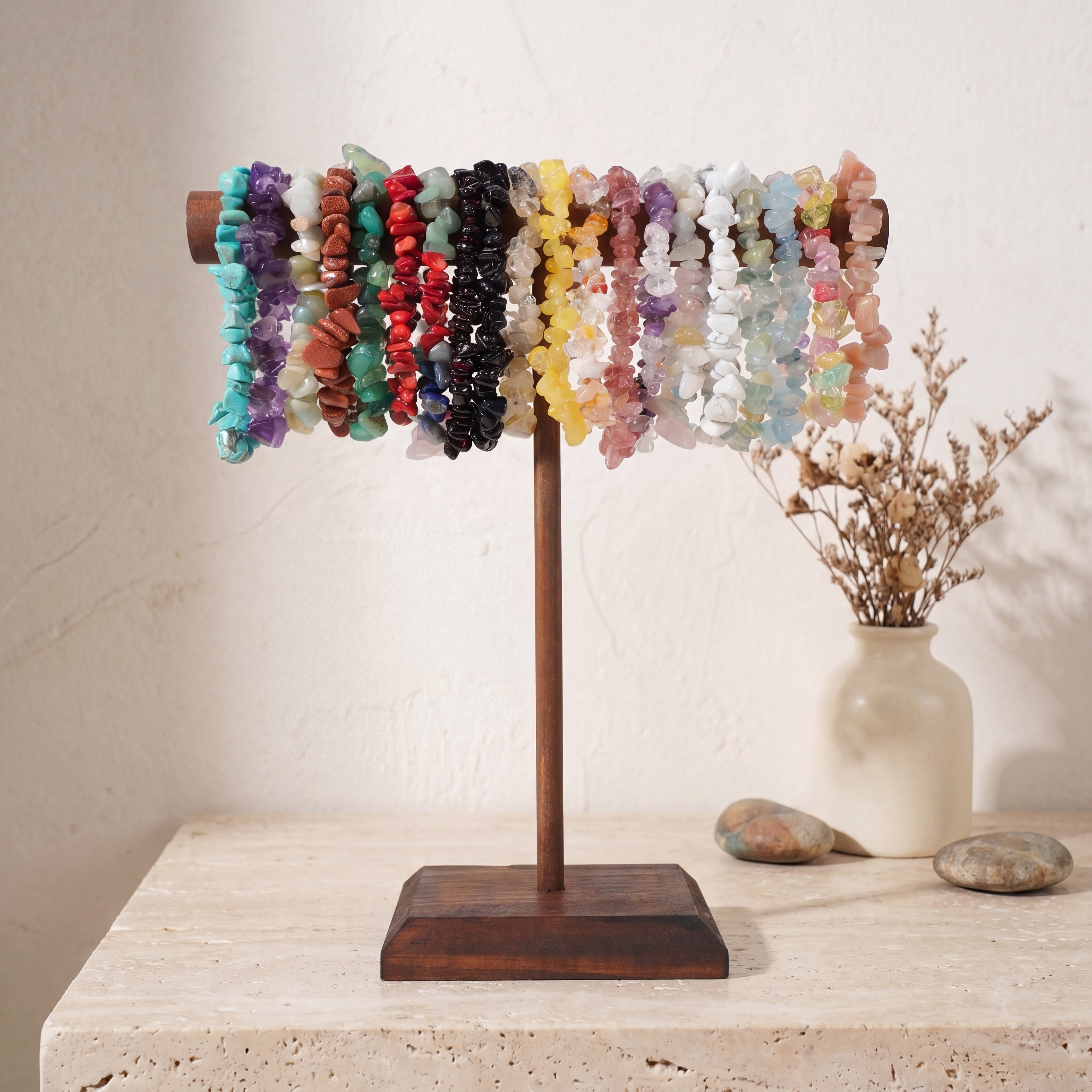 Mixed Gravel Bracelet Confetti, 10-12 Random Natural Crystal Bracelets per Spoon, Bulk Healing Jewelry for Crystal Lovers
