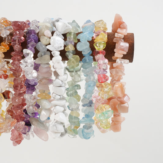Mixed Gravel Bracelet Confetti, 10-12 Random Natural Crystal Bracelets per Spoon, Bulk Healing Jewelry for Crystal Lovers
