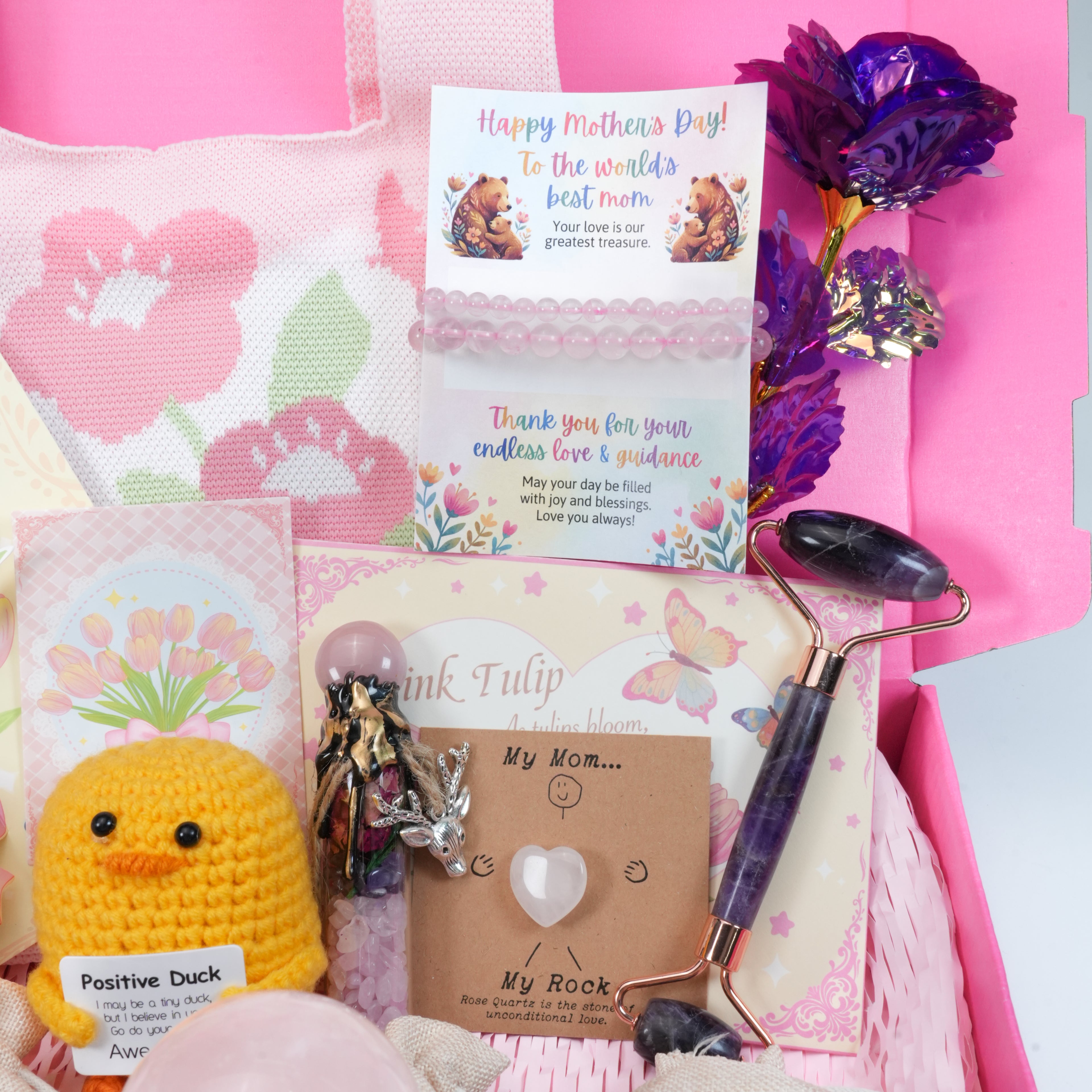 Mother’s Day Crystal Gift Set - Healing Rose Quartz & Amethyst Spa Box, Spiritual Wellness Gift for Mom, Grandma, Wife