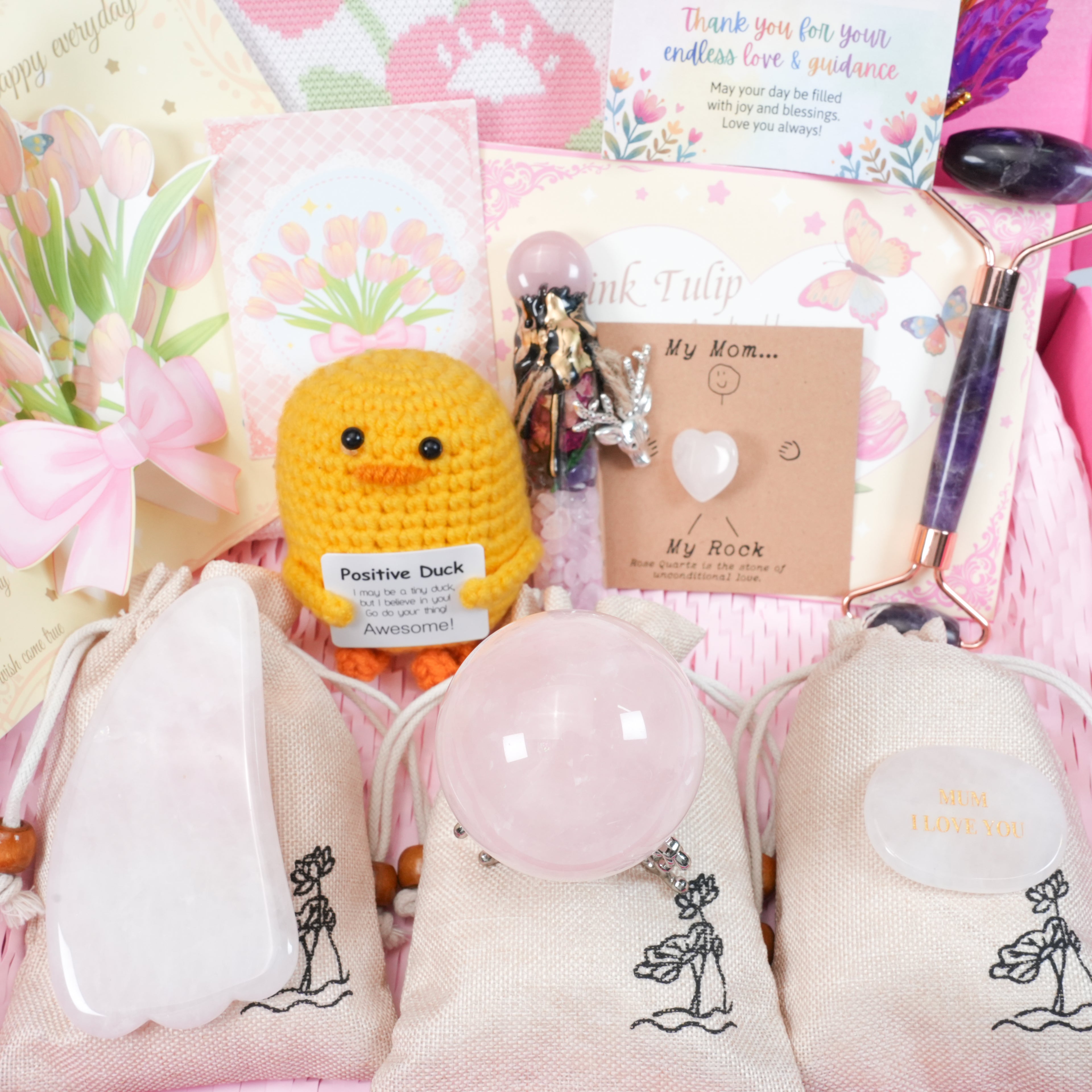 Mother’s Day Crystal Gift Set - Healing Rose Quartz & Amethyst Spa Box, Spiritual Wellness Gift for Mom, Grandma, Wife