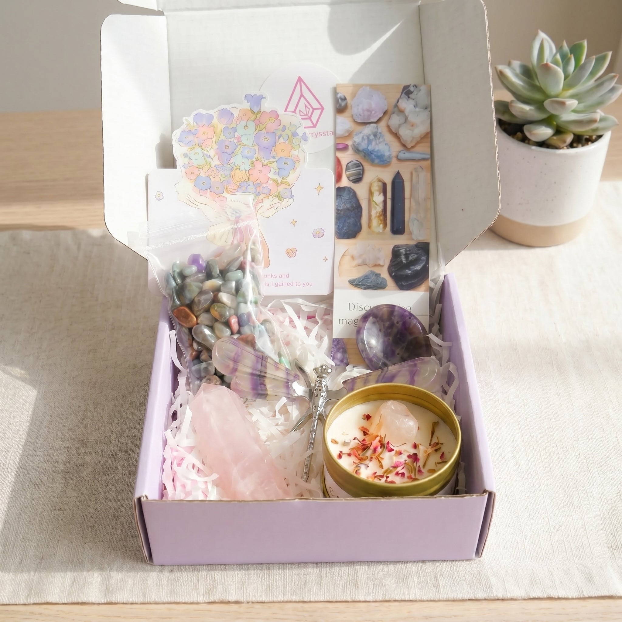 Crystal & Scented Candle Gift Box | Healing Crystal & Aromatherapy Candle Self-Care Set