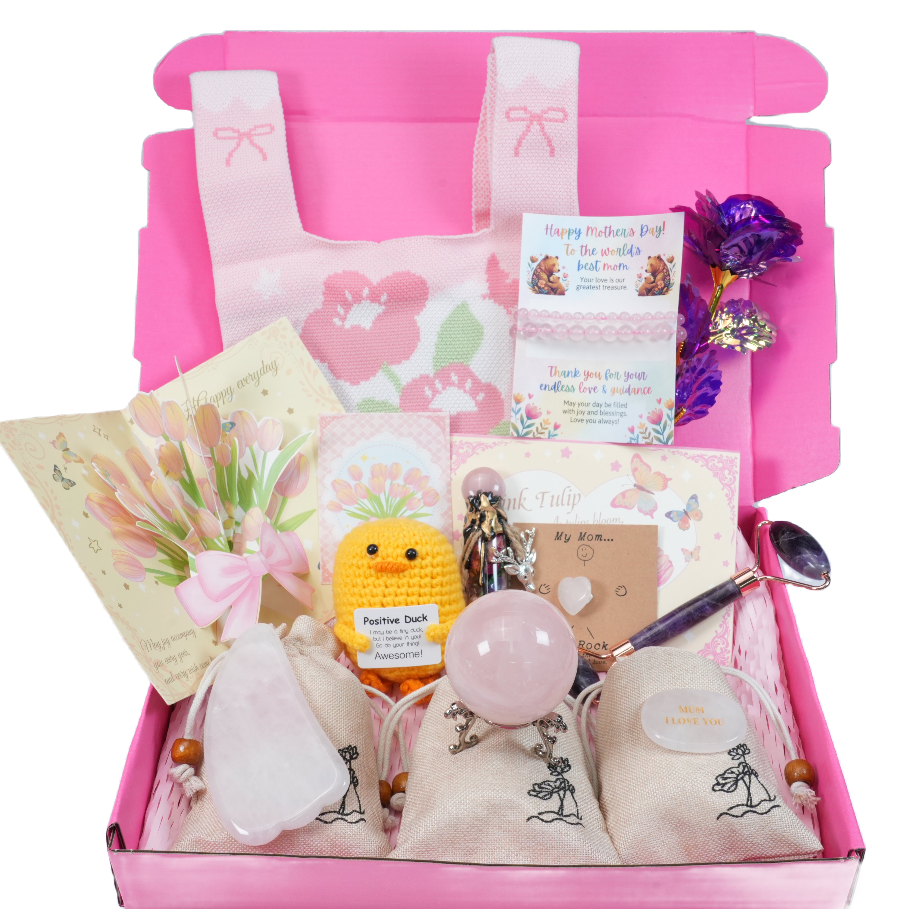 Mother’s Day Crystal Gift Set - Healing Rose Quartz & Amethyst Spa Box, Spiritual Wellness Gift for Mom, Grandma, Wife