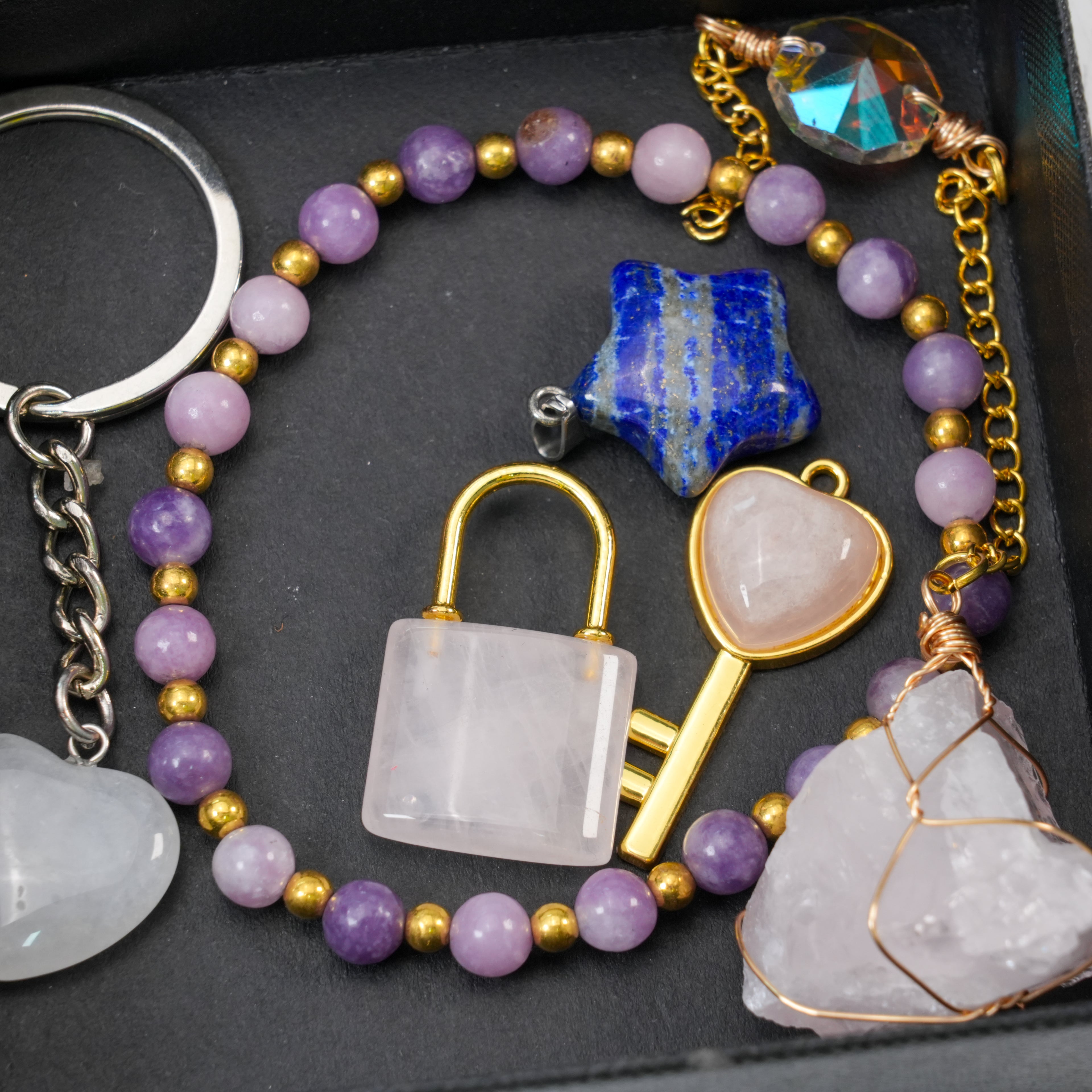 Crystal Jewelry Gift Box | 6-8 Pieces Necklace, Bracelet, Ring, Keychain & Crystal Accessories Set with Luxury Packaging