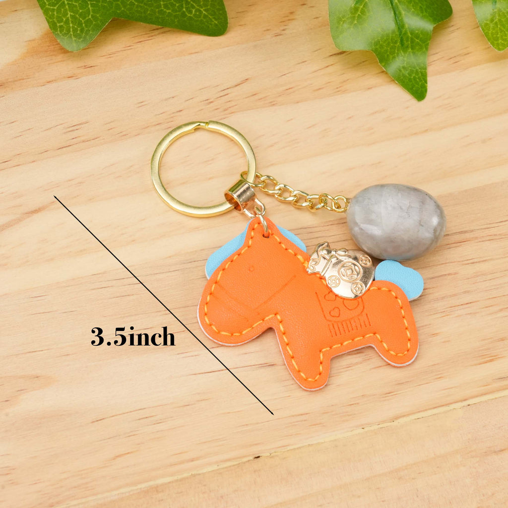 Natural Crystal Pony Keychain - Hand-Carved Gemstone Horse Bag Charm, Spiritual Animal Healing Stone Key Ring, Lucky Charm Gift for Women & Girls