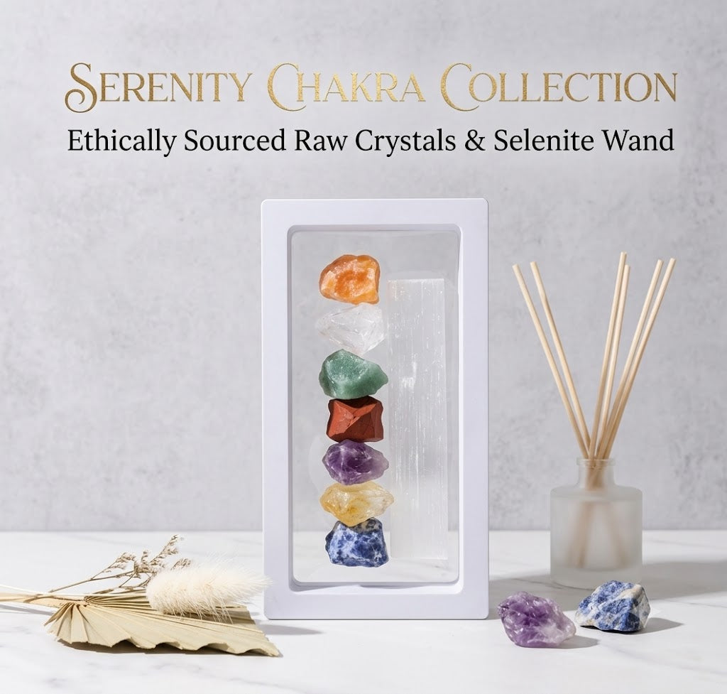 7 Chakra Healing Crystals Set with Selenite Stick - Natural Raw Rough Stones for Meditation - Hand-Selected Gemstones Kit for Anxiety Relief, Spiritual Decor, Crystal Gift for Beginners