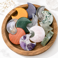 Mixed Crystal Moon & Star Carvings | Natural Polished Palm Stones for Meditation & Altar Décor