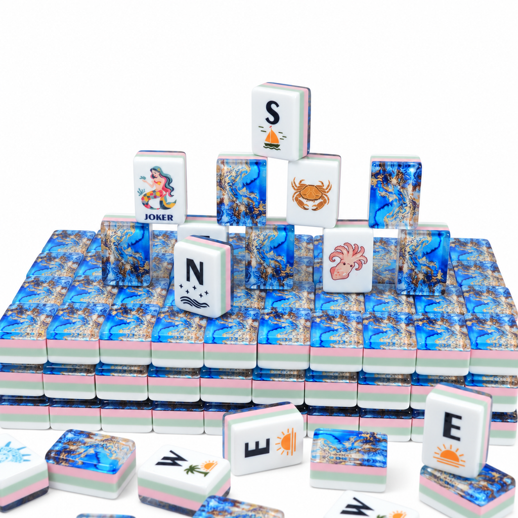 Azure Tides Mahjong Tiles Set