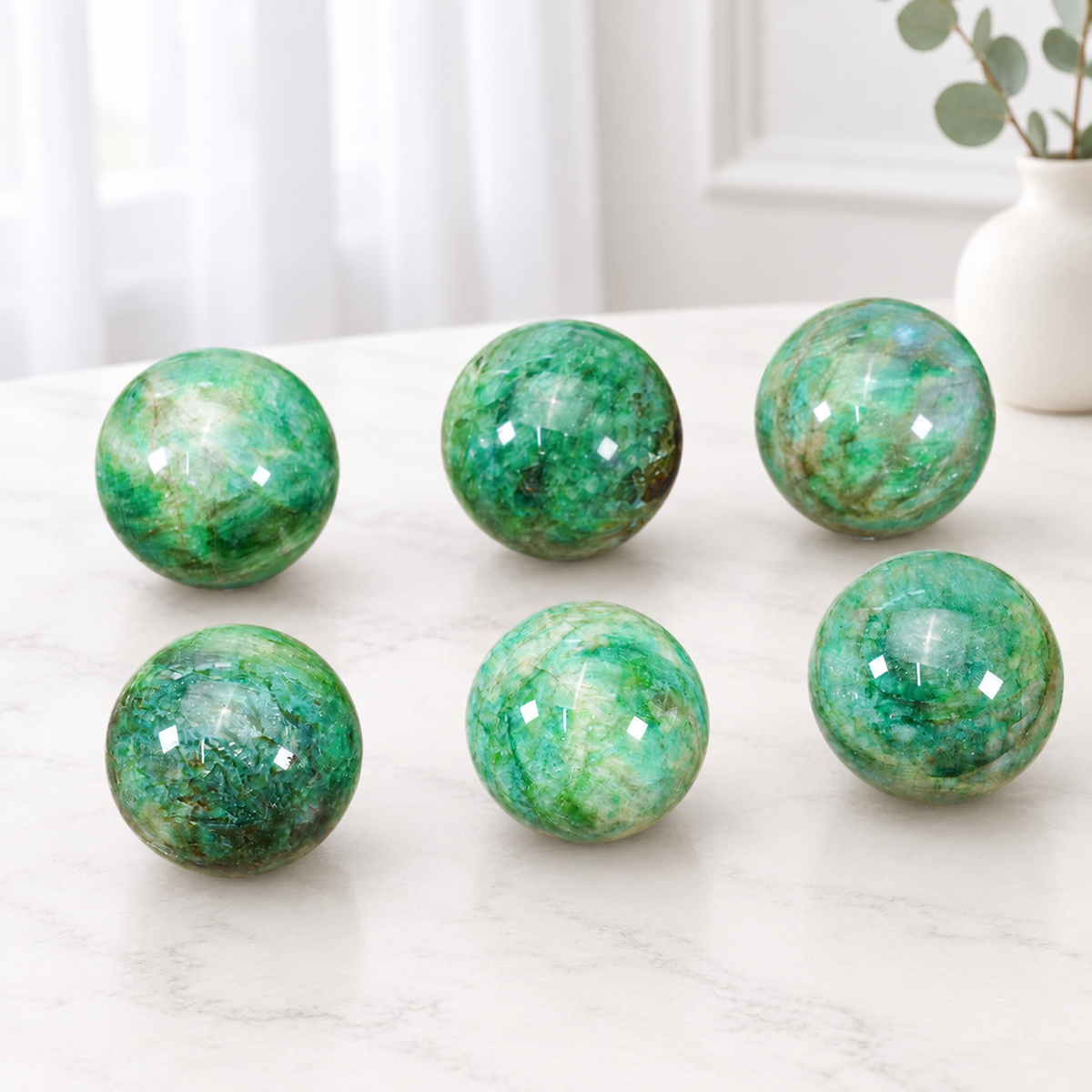 Green Moonstone Sphere - Hand Polished Crystal Ball for Healing, Meditation & Home Decor
