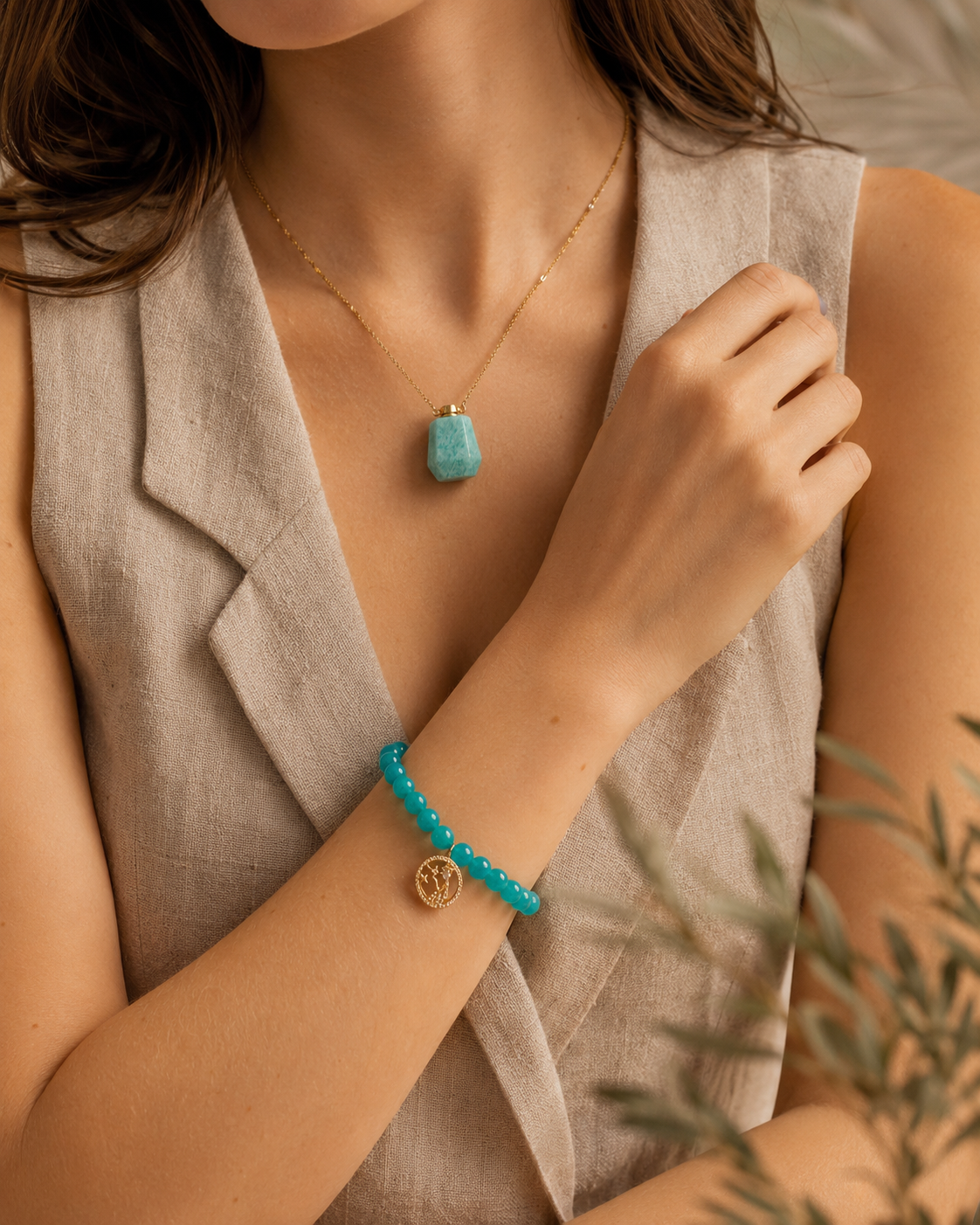 Virgo Zodiac Crystal Gift Set | Amazonite Necklace & Beaded Bracelet Kit, Astrology Birthday Gift for Women