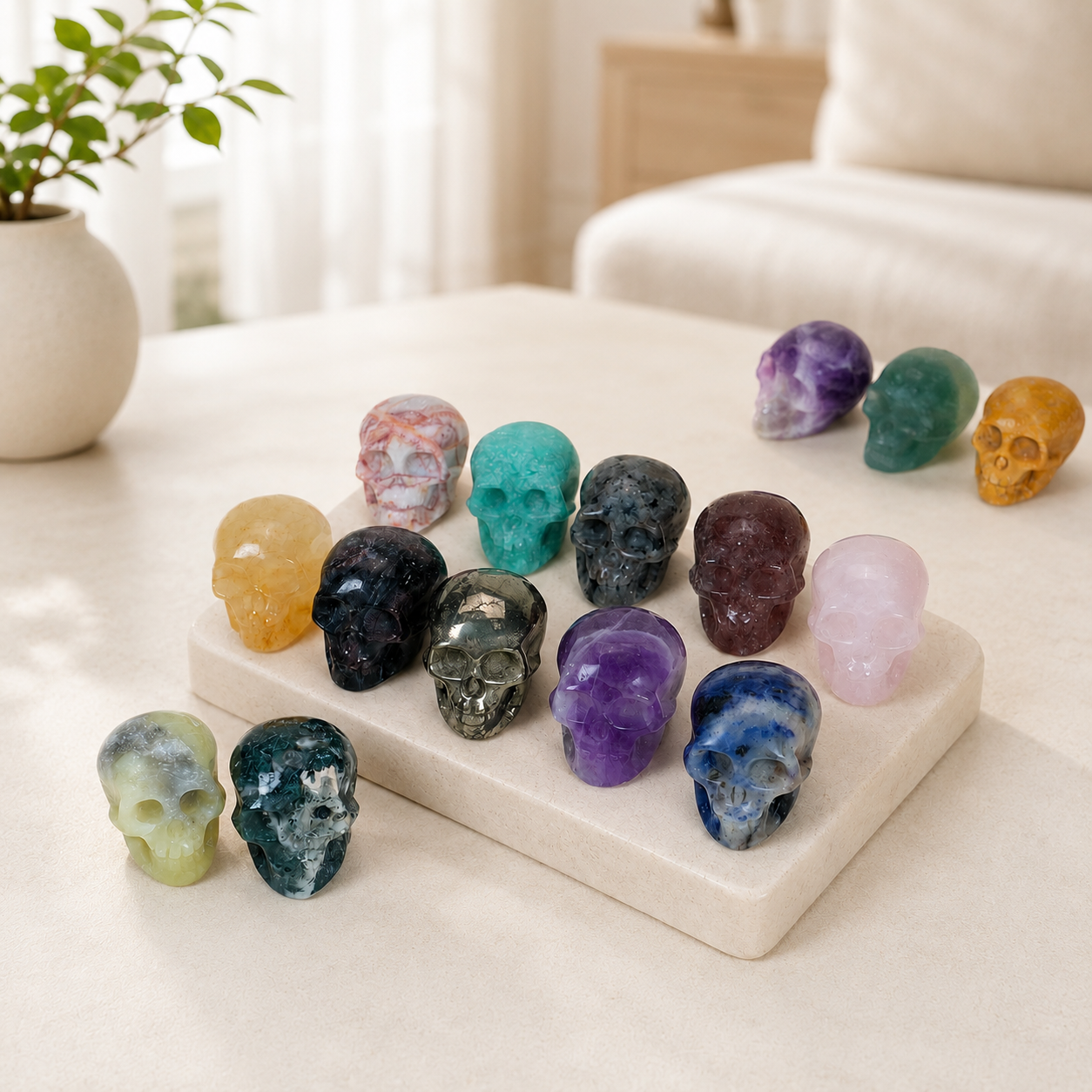 5pcs Set, Random Colors, Halloween Skull Carving, Head Skull, Head, Horror Decoration, Loose Gemstones