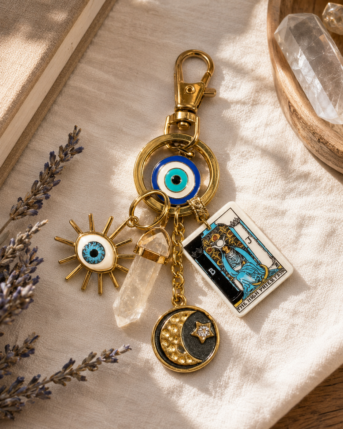 Tarot Crystal Keychain - The Lovers / The Empress / The High Priestess - Rose Quartz Love Charm
