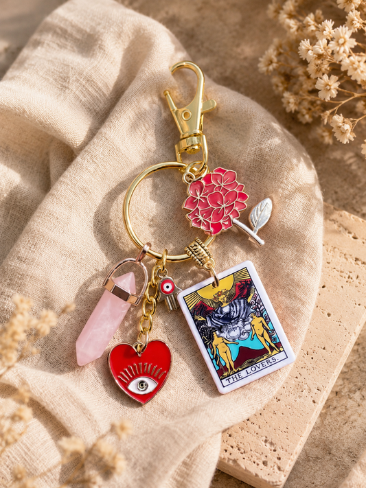 Tarot Crystal Keychain - The Lovers / The Empress / The High Priestess - Rose Quartz Love Charm