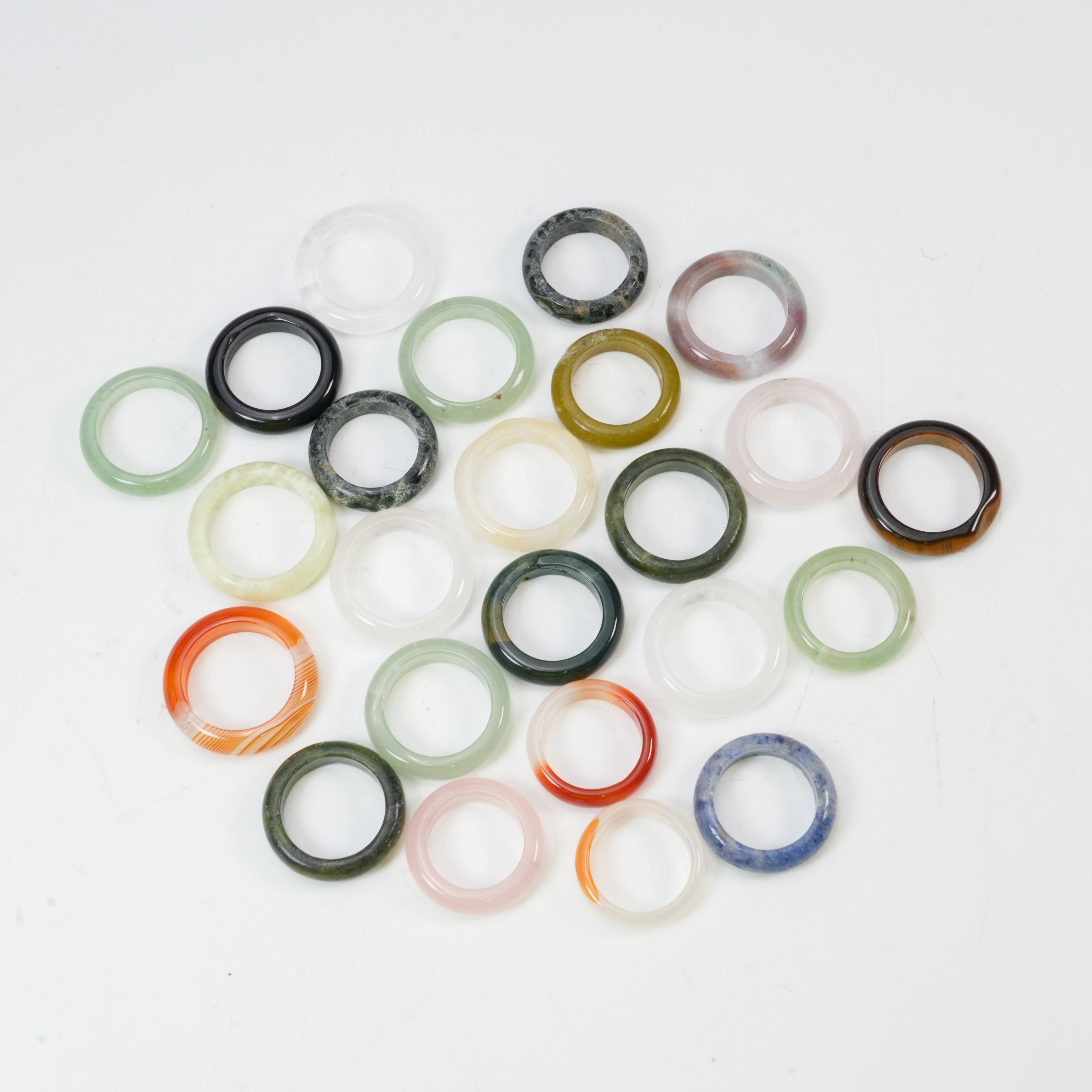 Assorted Color Natural Stone Ring Bands - Genuine Crystal Gemstone Rings for Women Men