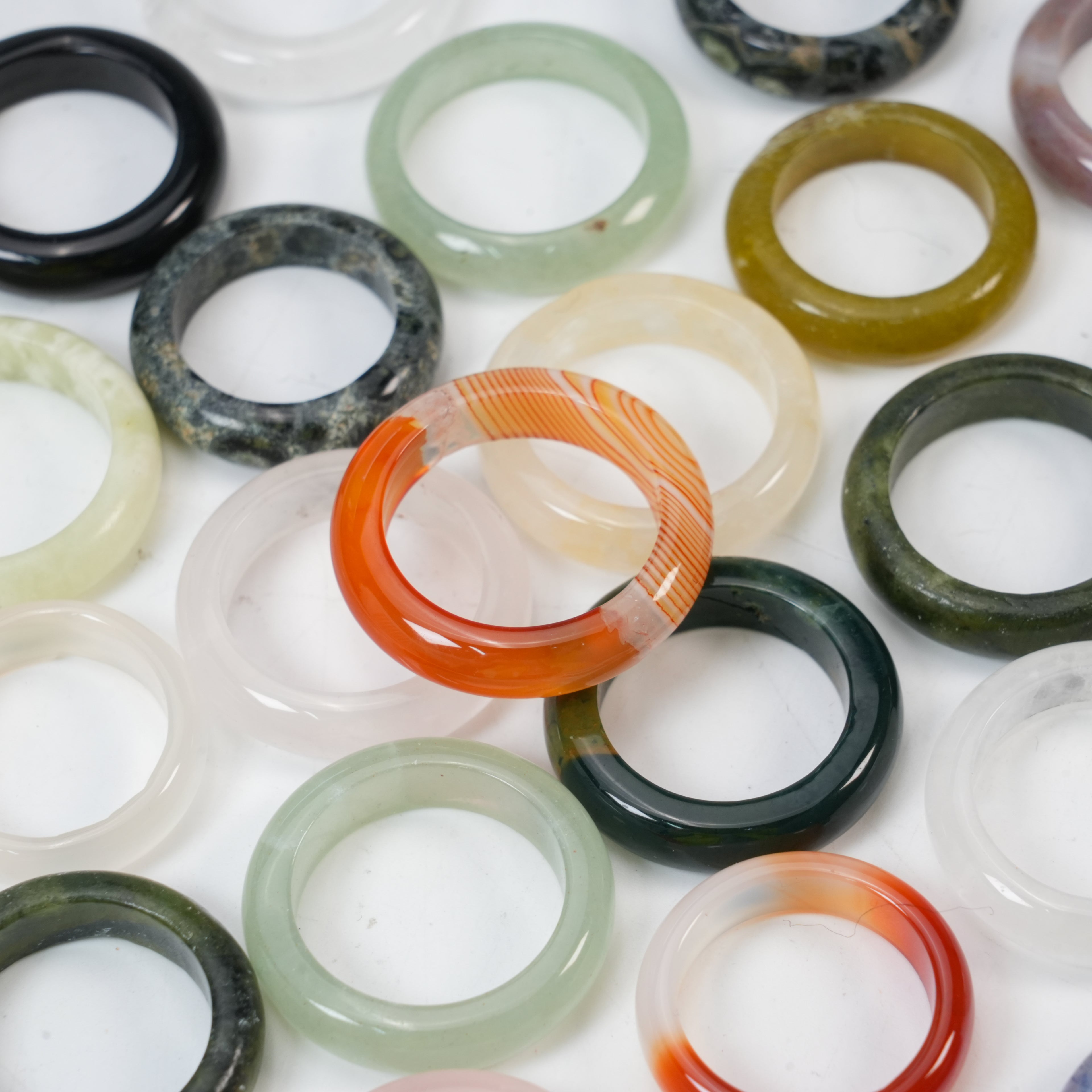 Assorted Color Natural Stone Ring Bands - Genuine Crystal Gemstone Rings for Women Men