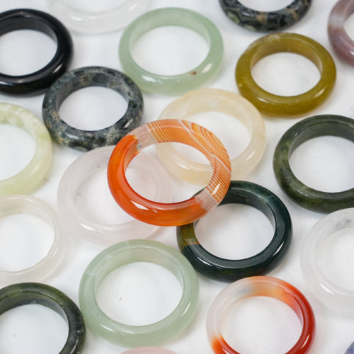 Assorted Color Natural Stone Ring Bands - Genuine Crystal Gemstone Rings for Women Men