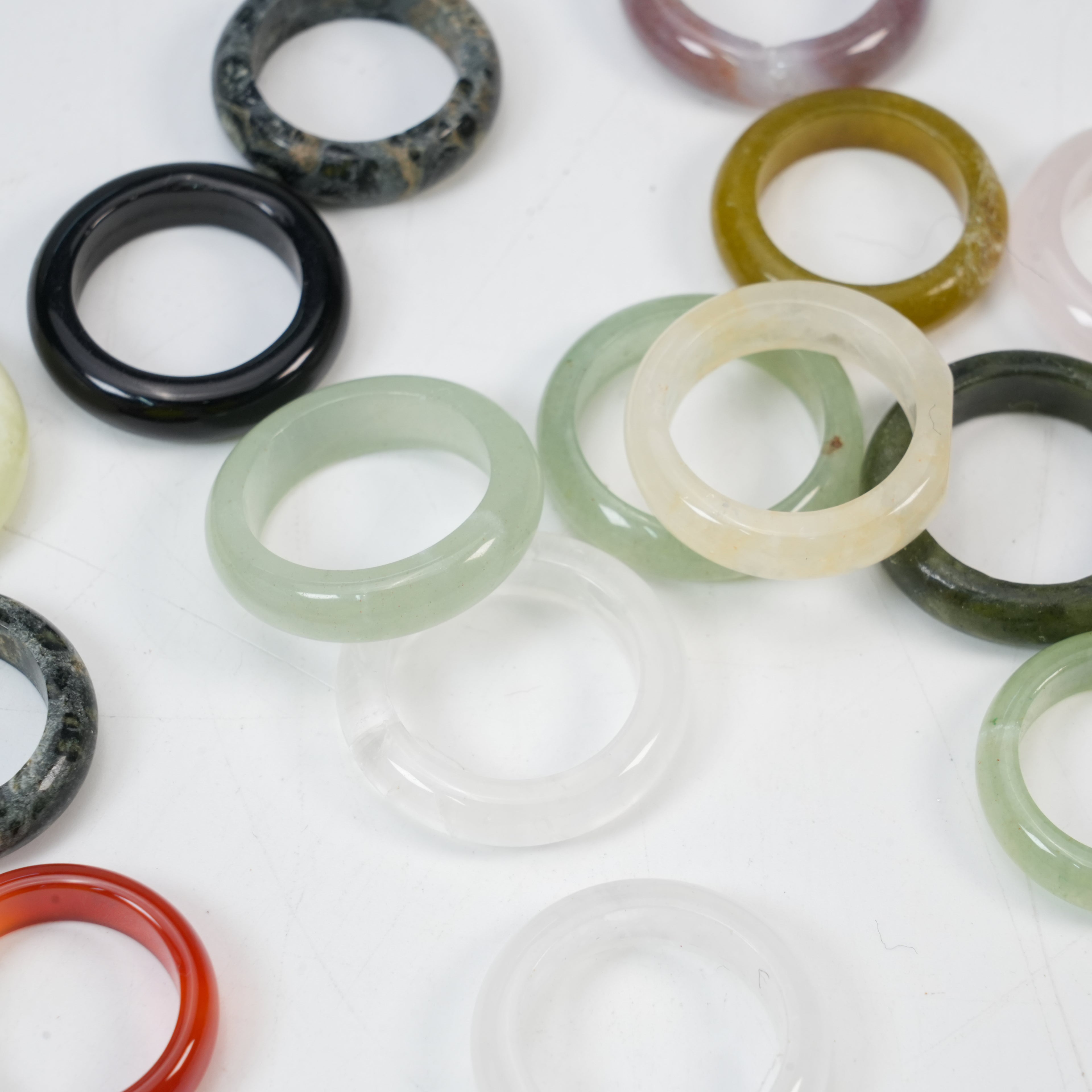 Assorted Color Natural Stone Ring Bands - Genuine Crystal Gemstone Rings for Women Men