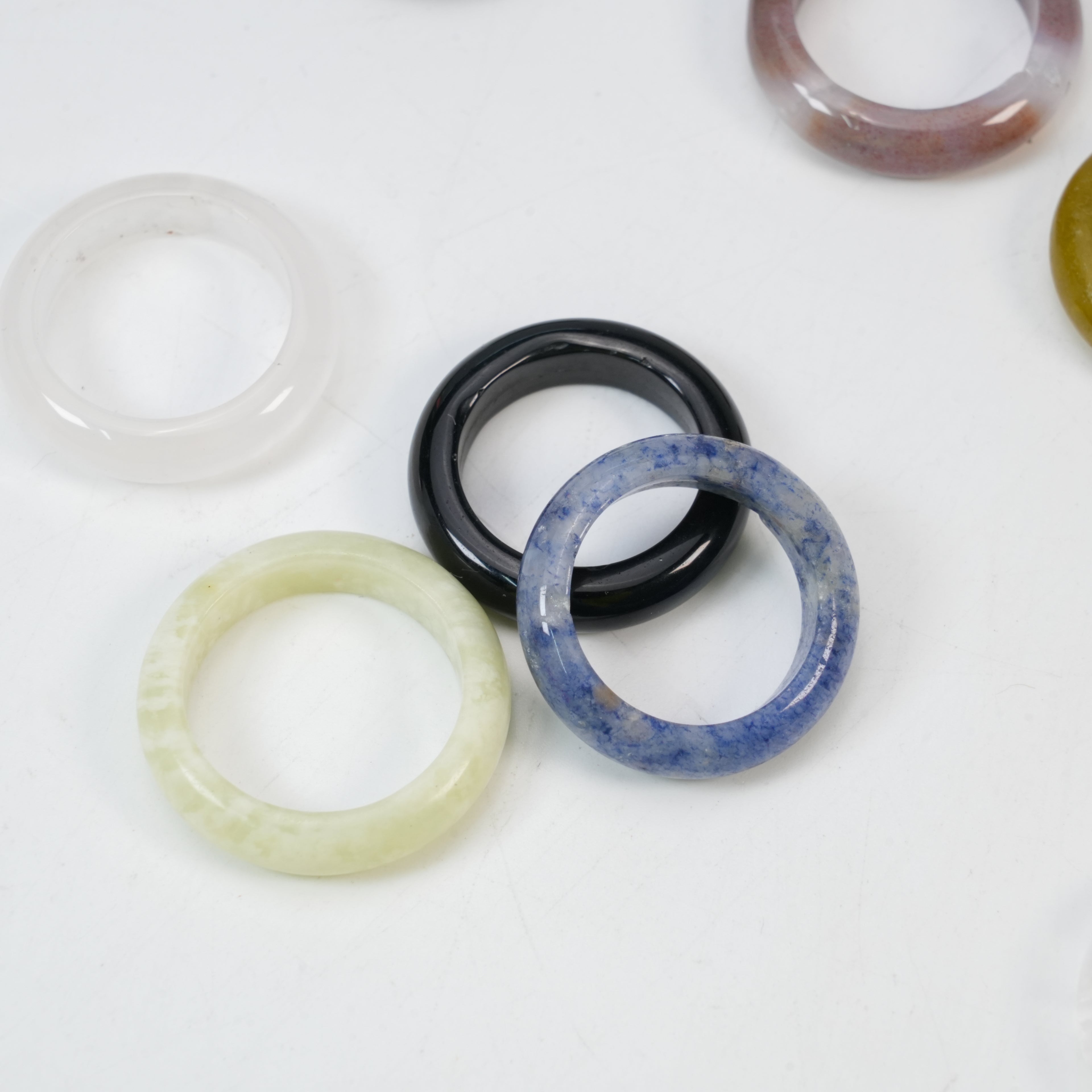 Assorted Color Natural Stone Ring Bands - Genuine Crystal Gemstone Rings for Women Men