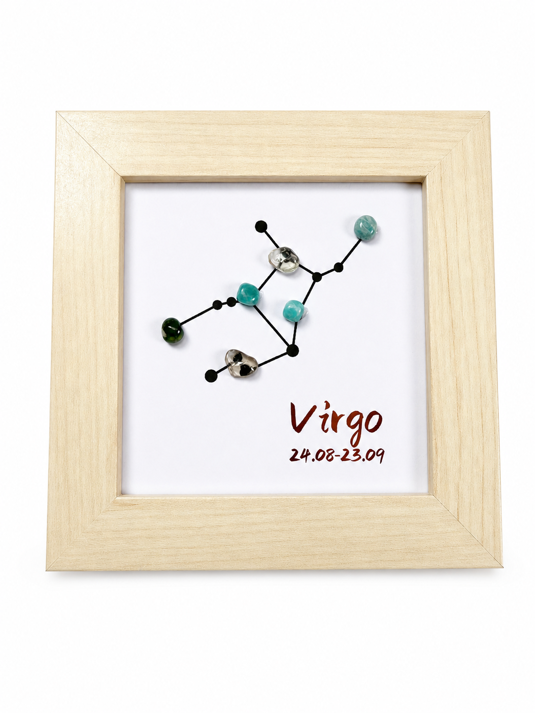 Virgo Zodiac Crystal Constellation Frame, Natural Tumbled Gemstone Shadow Box Art, Astrology Wall & Table Decor, Spiritual Birthday Gift for Virgo Aug 24‑Sep 23
