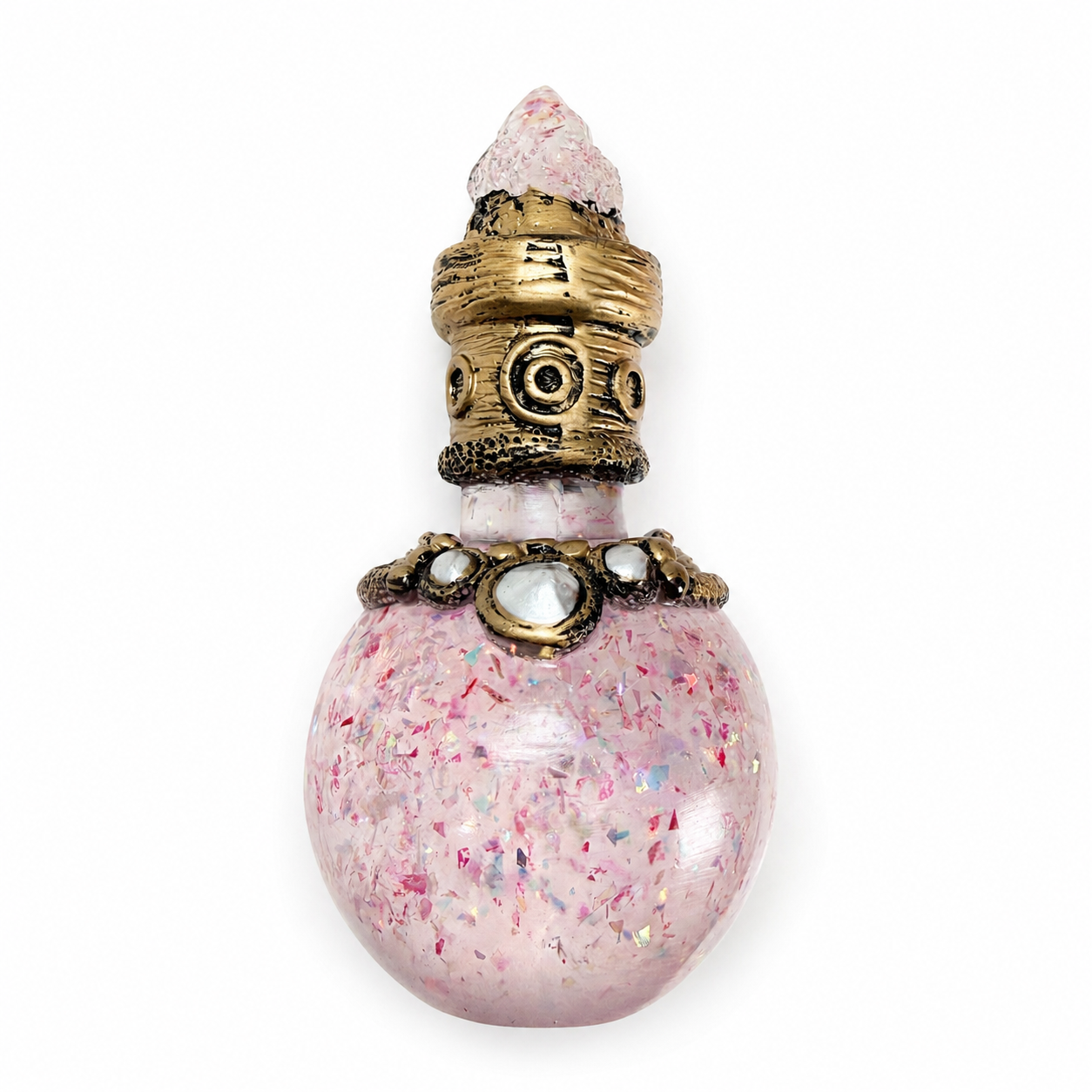 Vintage Decorative Potion Bottle, Empty Ornate Glass Perfume Vial with Crystal Cluster Top, Witchy Altar Decor, Spiritual Gift