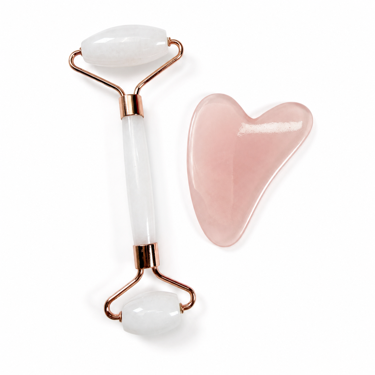 Rose Quartz Facial Roller & Gua Sha Stone Gift Set | Natural Crystal Face Massage Tool Kit for Skincare
