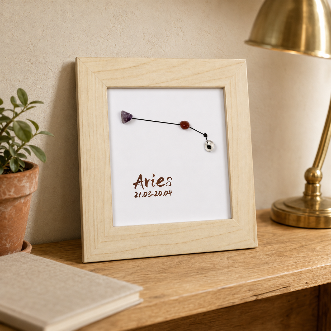 Aries Constellation Crystal Shadow Box Frame, Natural Gemstone Zodiac Sign Wall & Table Decor, Zodiac Birthday Gift