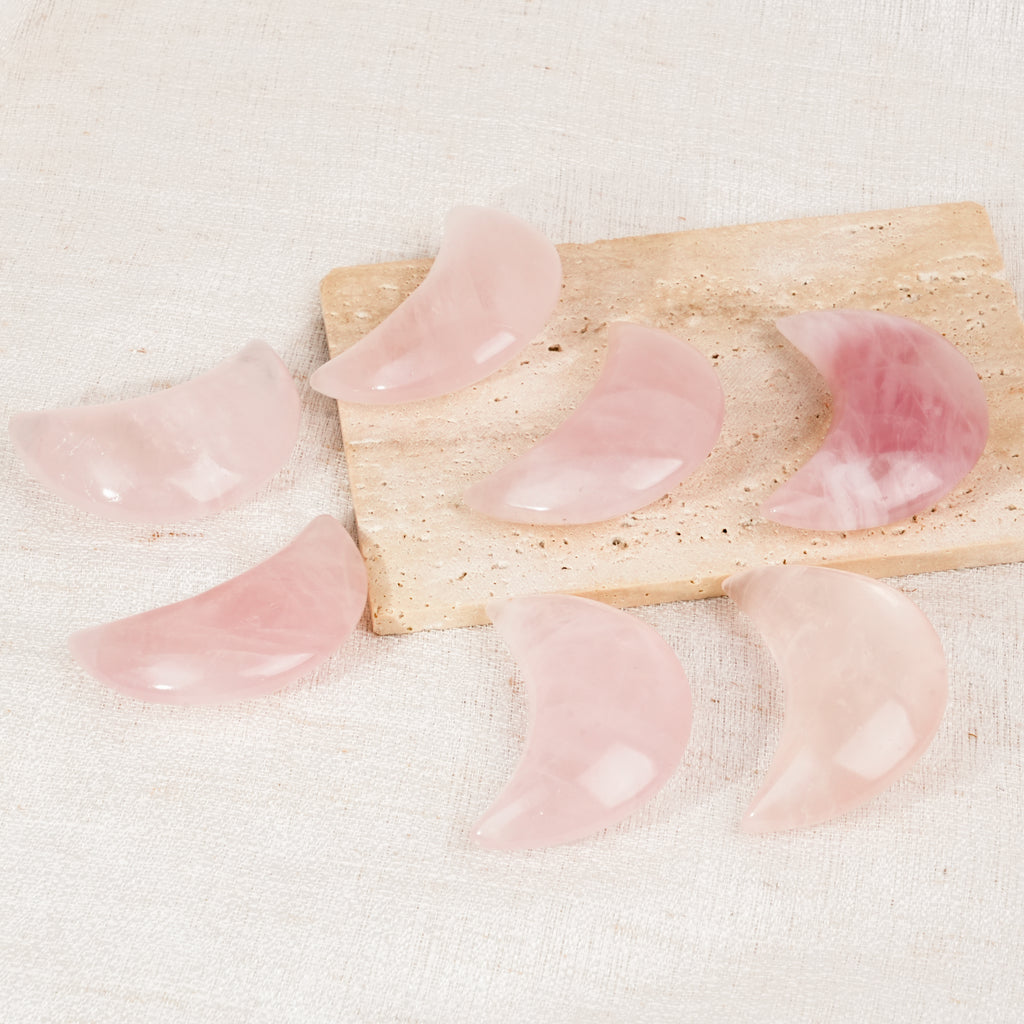 Rose Quartz Moon Palm Stone