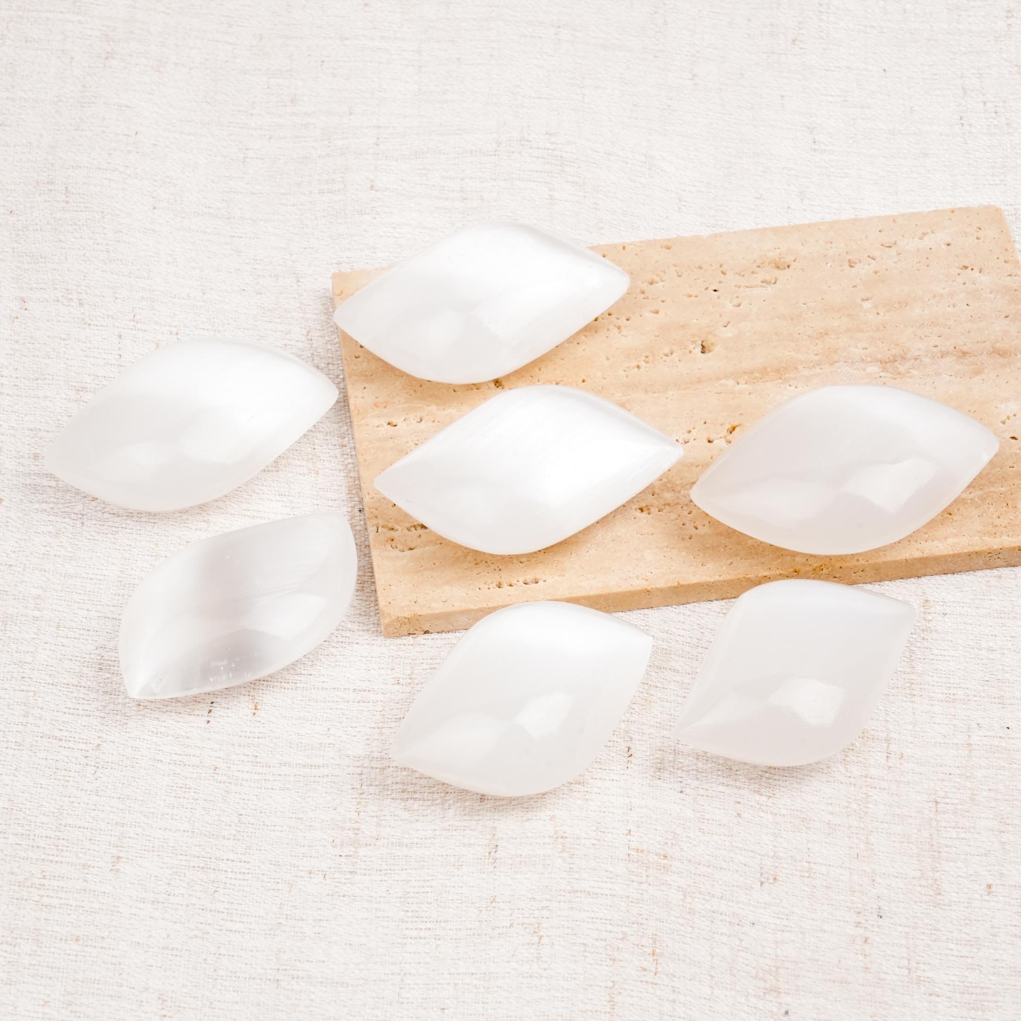 Selenite Leaf Palm Stone