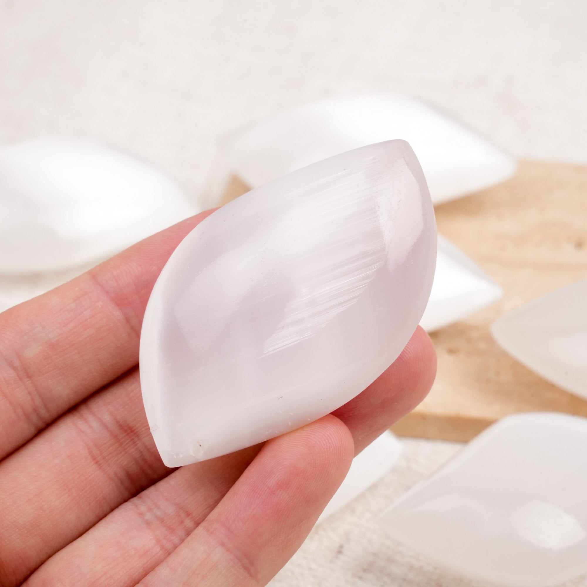 Selenite Leaf Palm Stone