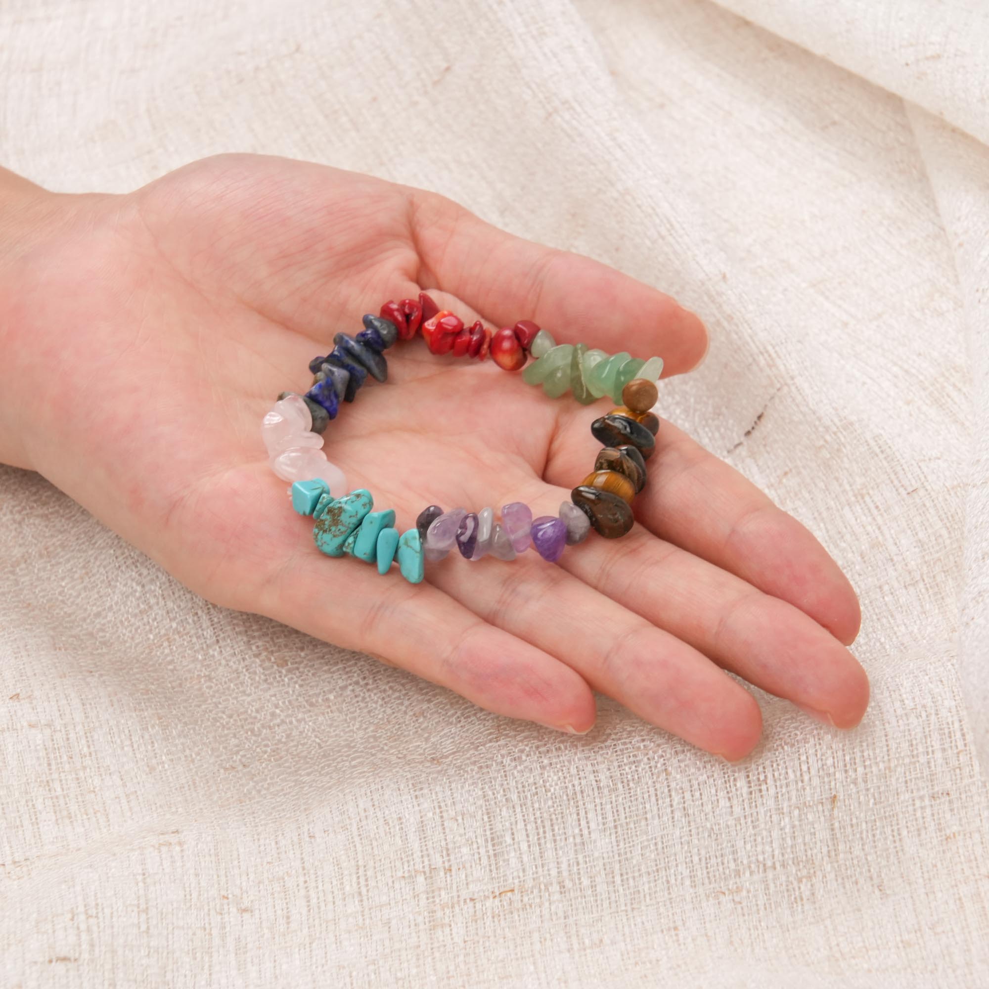 7 Chakra Rainbow Crystal Chip Bracelet - Natural Healing Energy Jewelry