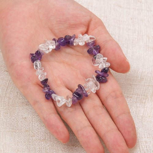 Amethyst and Clear Quartz Chip Bracelet