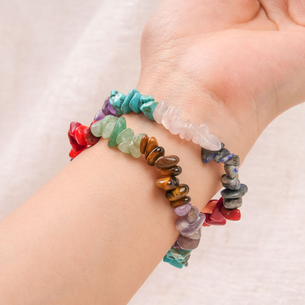 7 Chakra Rainbow Crystal Chip Bracelet - Natural Healing Energy Jewelry