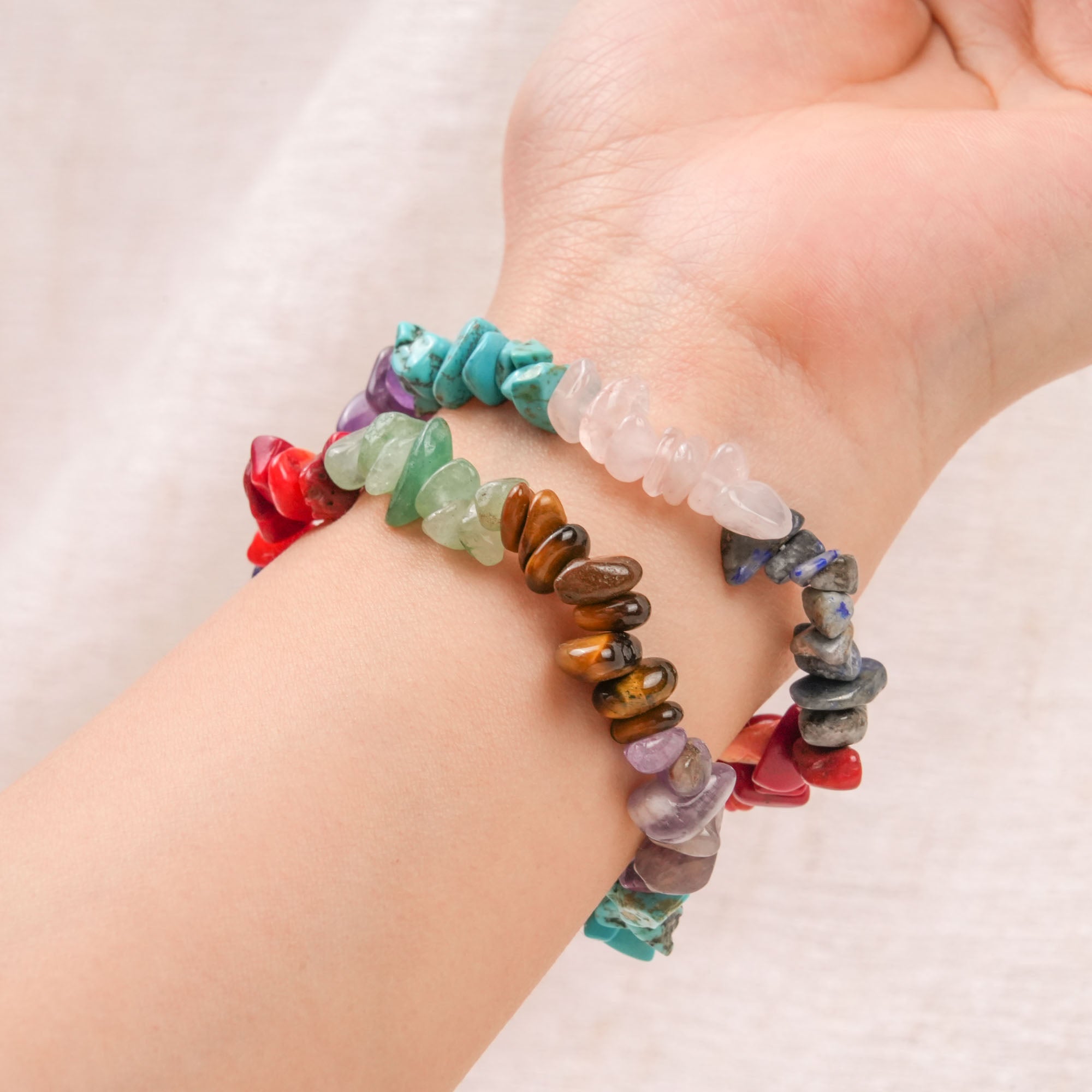 7 Chakra Rainbow Crystal Chip Bracelet - Natural Healing Energy Jewelry