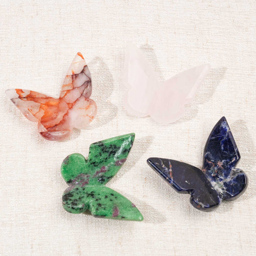 Hand-carved 3D crystal butterfly made from natural healing stones
