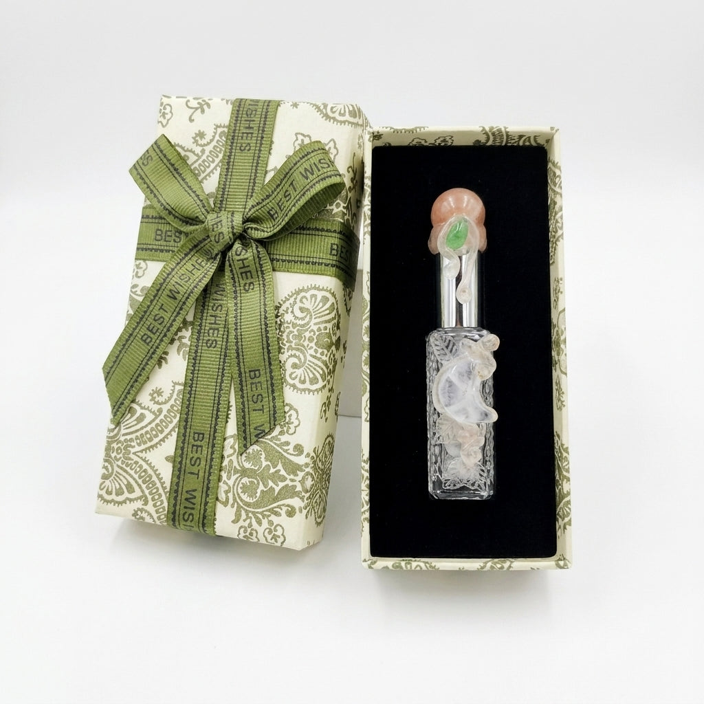 Hand‑Carved Crystal Glass Perfume Bottle Gift Set, Empty Mini Refillable Perfume Vial for Essential Oil, Decor Gift Box