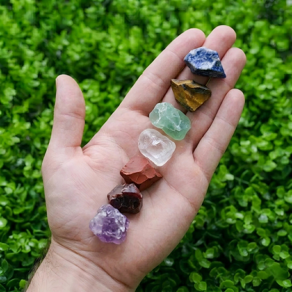 7 Chakra Healing Crystals Set with Selenite Stick - Natural Raw Rough Stones for Meditation - Hand-Selected Gemstones Kit for Anxiety Relief, Spiritual Decor, Crystal Gift for Beginners