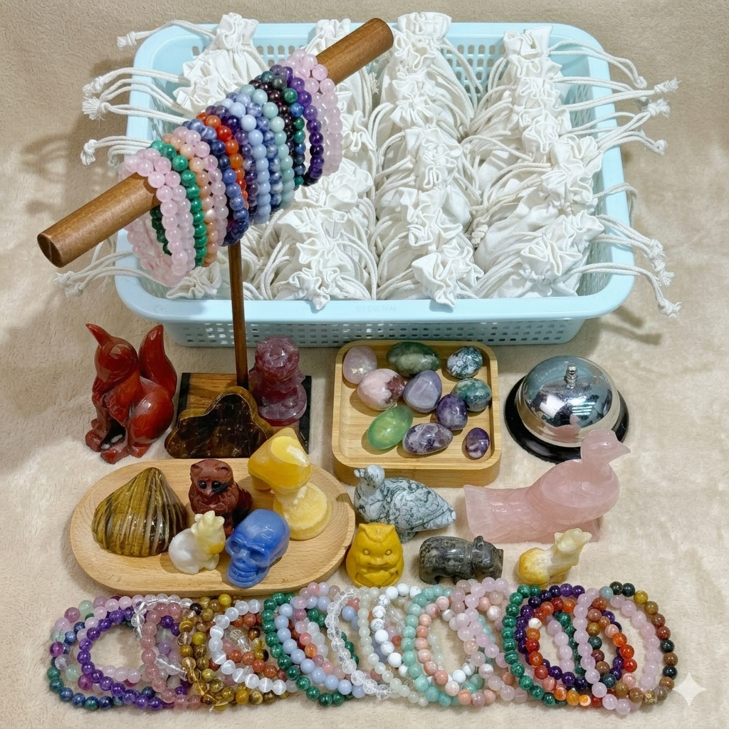 Crystal Mystery Scoop Bag – Lucky Blind Bags with Bracelets, Carvings & Tumbled Stones – Random Surprise Bundle (Bonus Inside!)