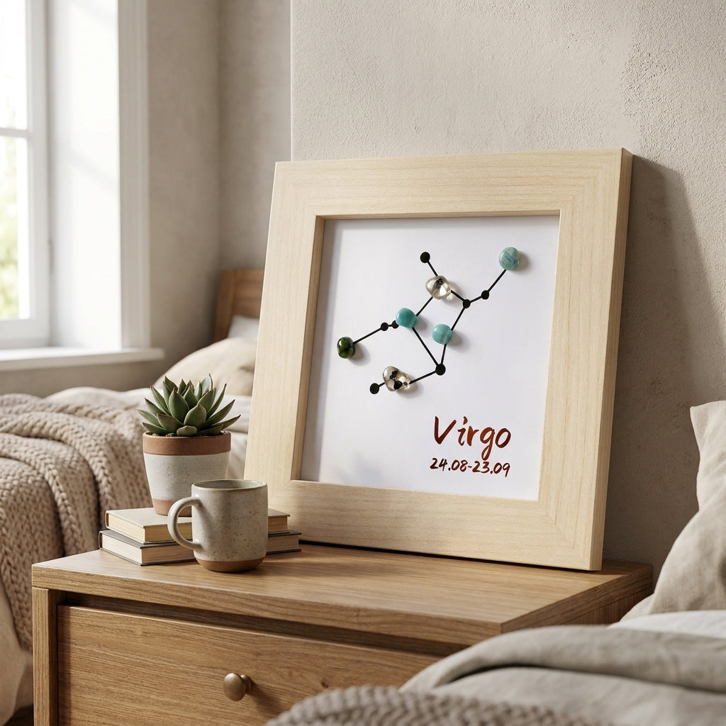 Virgo Constellation Crystal Shadow Box Frame, Natural Gemstone Zodiac Sign Wall & Table Decor, Zodiac Birthday Gift