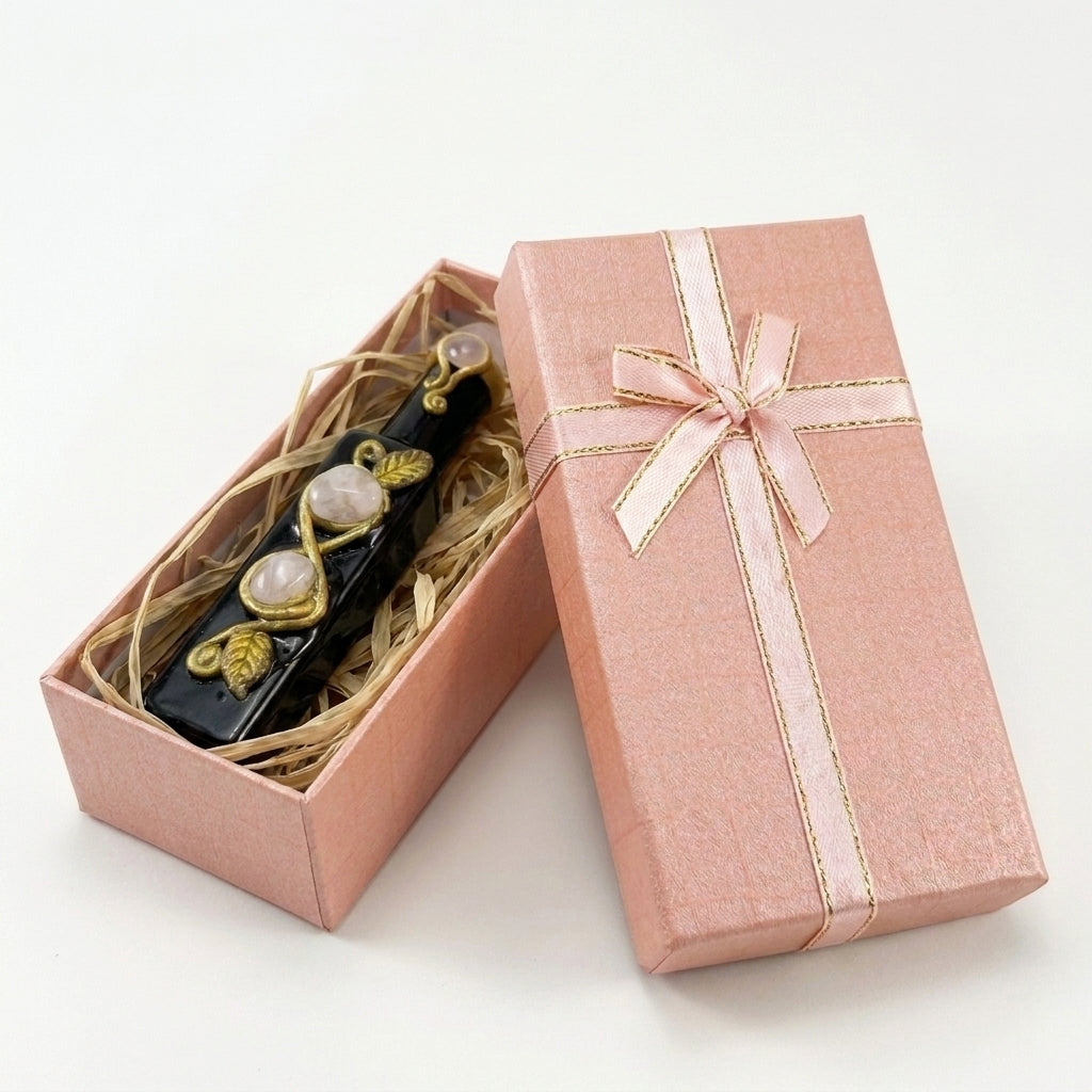 Crystal Inlay Roller Perfume Bottle, Empty Glass Roll‑on Essential Oil Bottle, Decorative Gemstone Vial with Premium Gift Box, No Liquid Included
