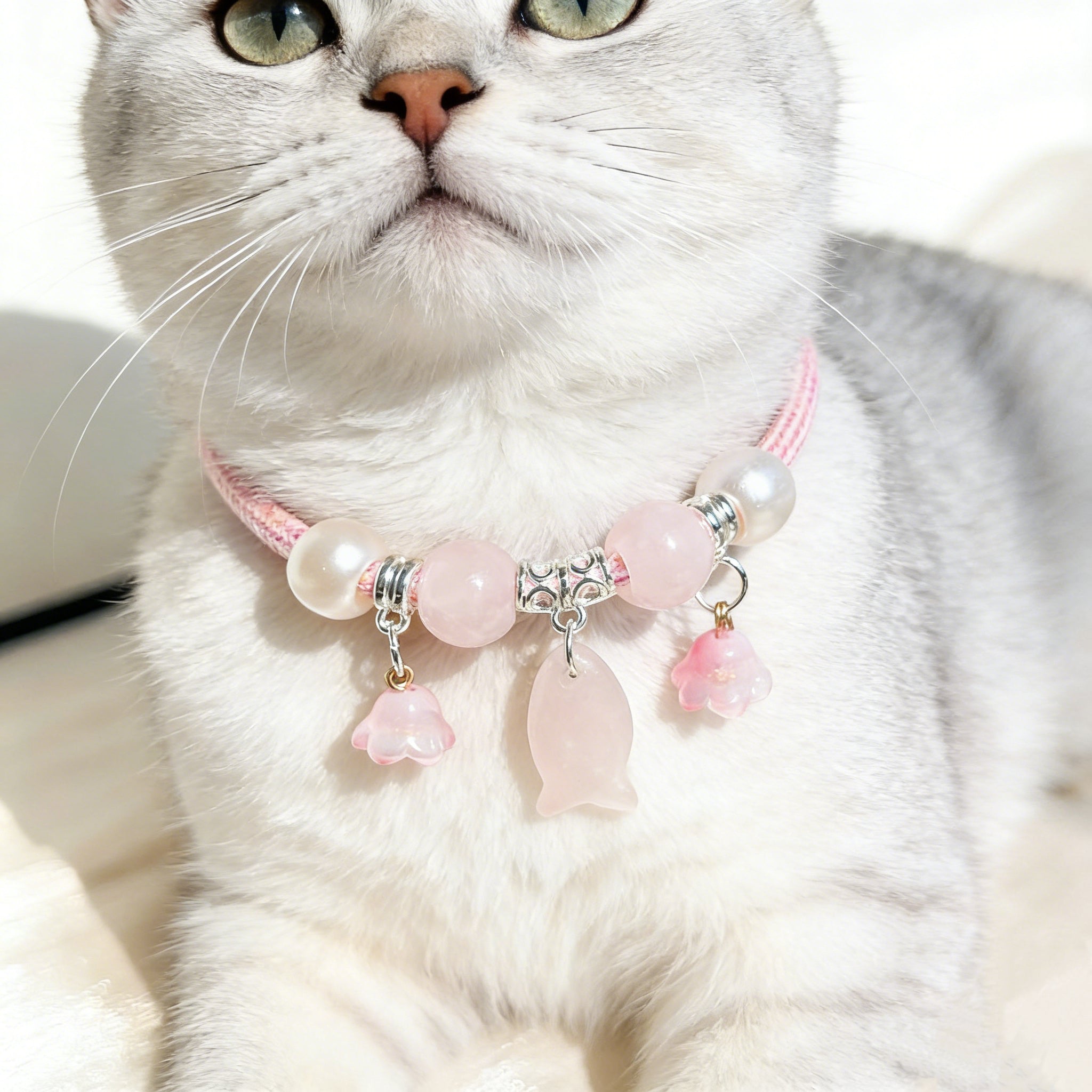 Rose Quartz Fish Pendant Pet Collar – Adjustable Necklace for Cats & Dogs