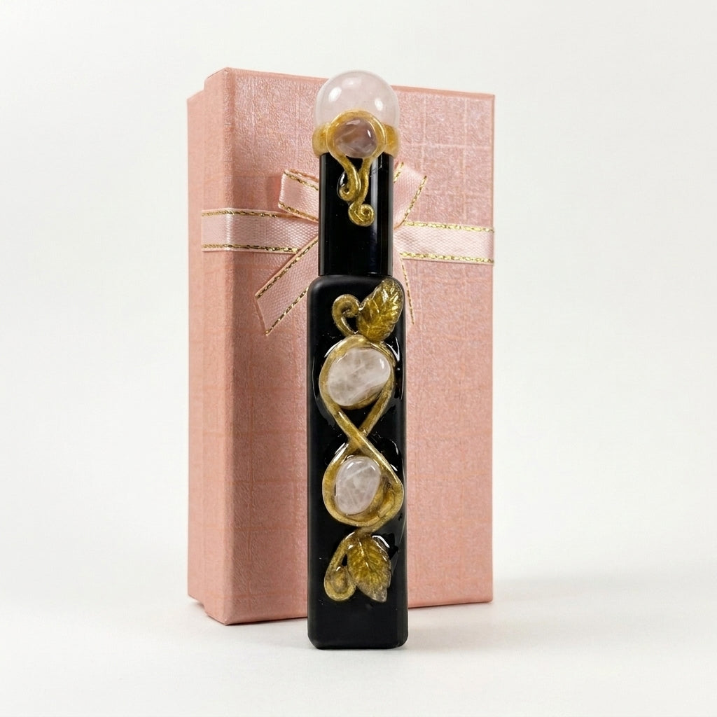 Crystal Inlay Roller Perfume Bottle, Empty Glass Roll‑on Essential Oil Bottle, Decorative Gemstone Vial with Premium Gift Box, No Liquid Included