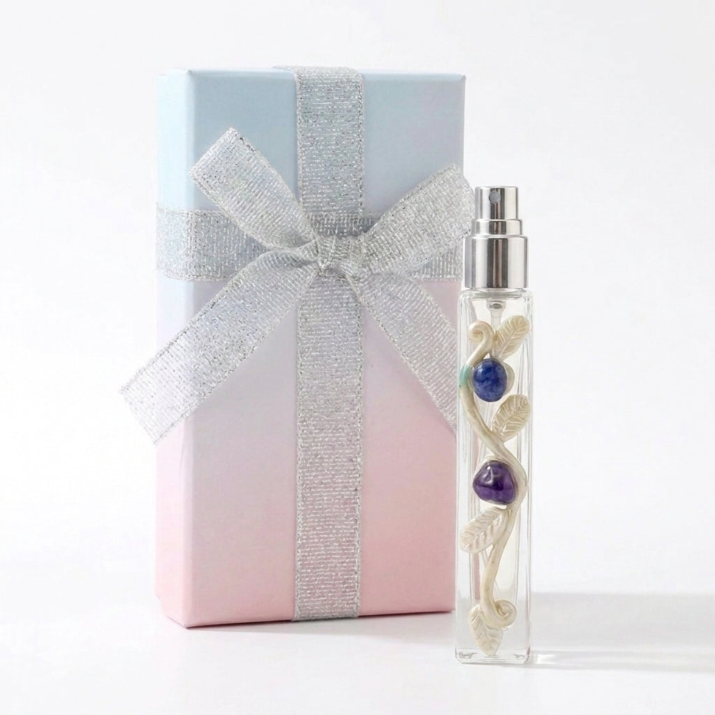 Natural Crystal Inlaid Empty Spray Perfume Bottle Gift Set, Refillable Glass Perfume Atomizer for Fragrance Oil, Decor Gift‑Ready Box