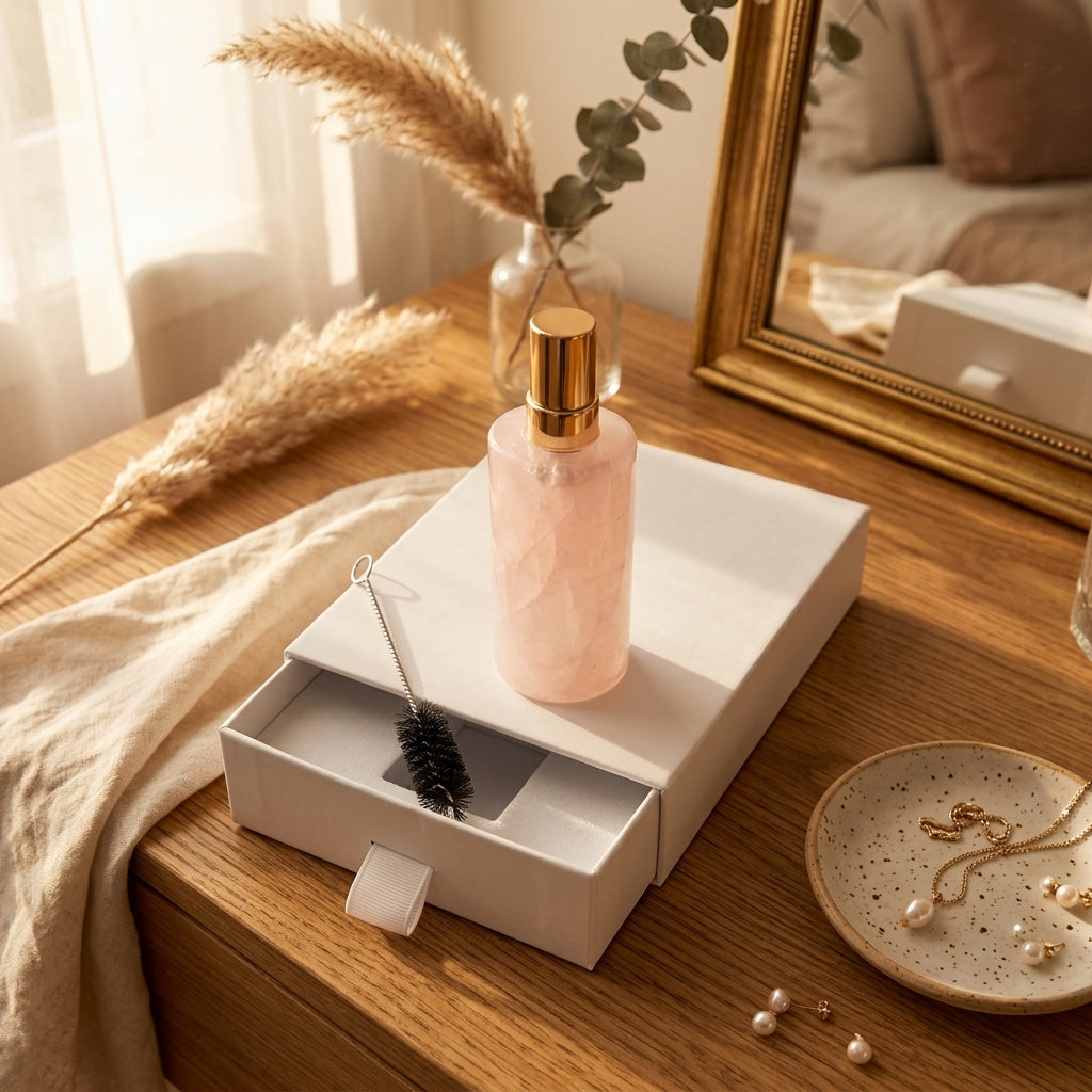 Natural Rose Quartz Crystal Spray Perfume Bottle With Cleaning Brush