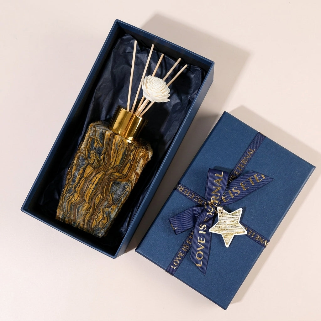 Tiger's Eye Crystal Reed Diffuser Gift Set | Natural Tiger Eye Stone Aroma Diffuser Home Decor Gift Box $25.9