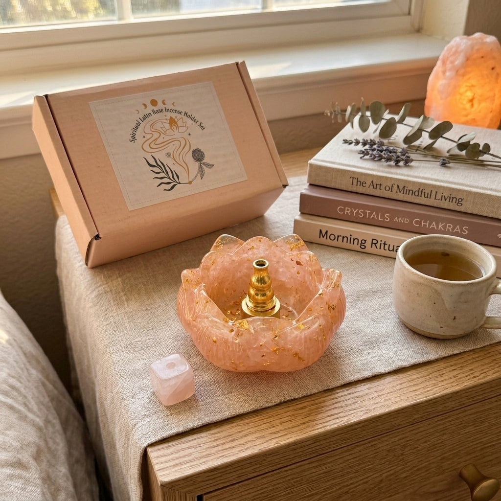 Lotus Shape Incense Burner, Resin Mixed Amethyst Chips Incense Holder, Stick & Cone Incense Censer, Meditation Aromatherapy Decor With Premium Gift Box