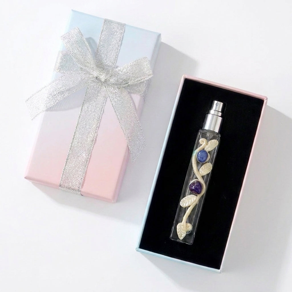 Natural Crystal Inlaid Empty Spray Perfume Bottle Gift Set, Refillable Glass Perfume Atomizer for Fragrance Oil, Decor Gift‑Ready Box