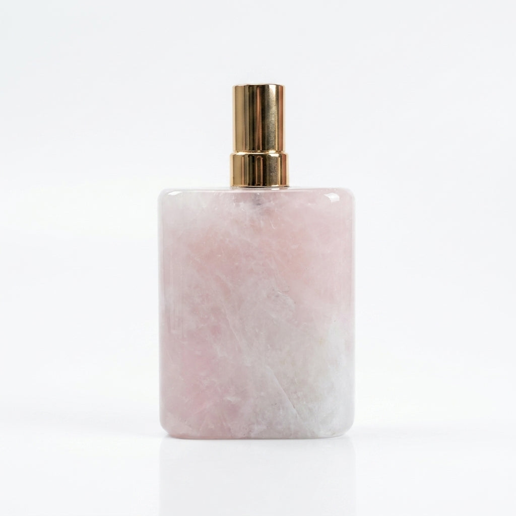 Natural Rose Quartz Perfume Bottle, Empty Gemstone Refillable Spray Bottle with Gift Box, Crystal Perfume Container for Essential Oil Home Decor Gift